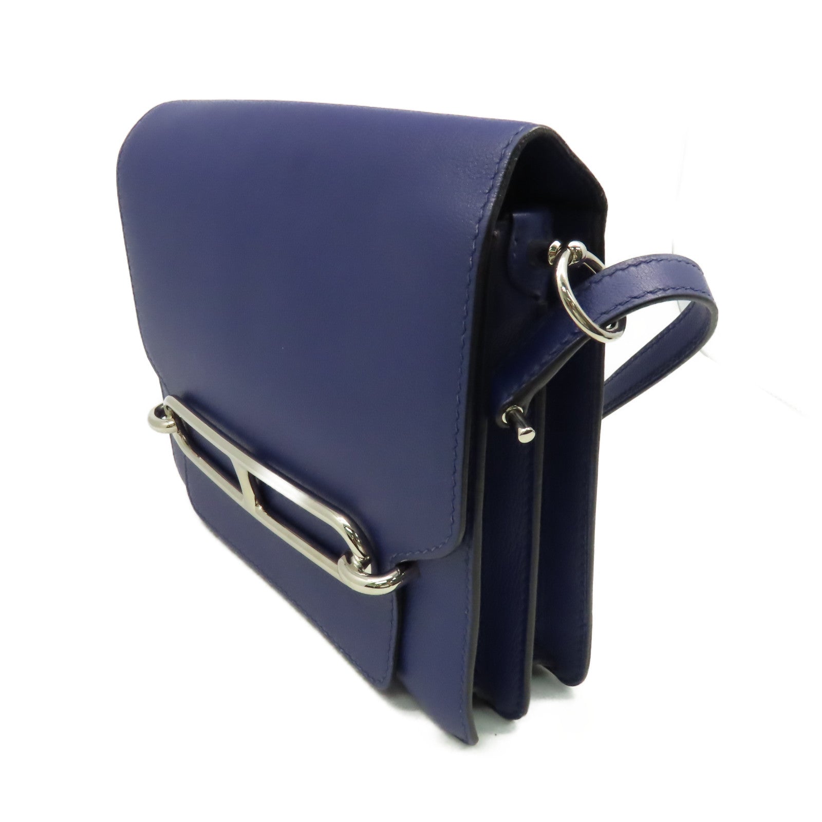 HERMES 【清倉大減價】Evercolor皮革Roulis 23 Shoulder Bag銀扣肩背袋藍色