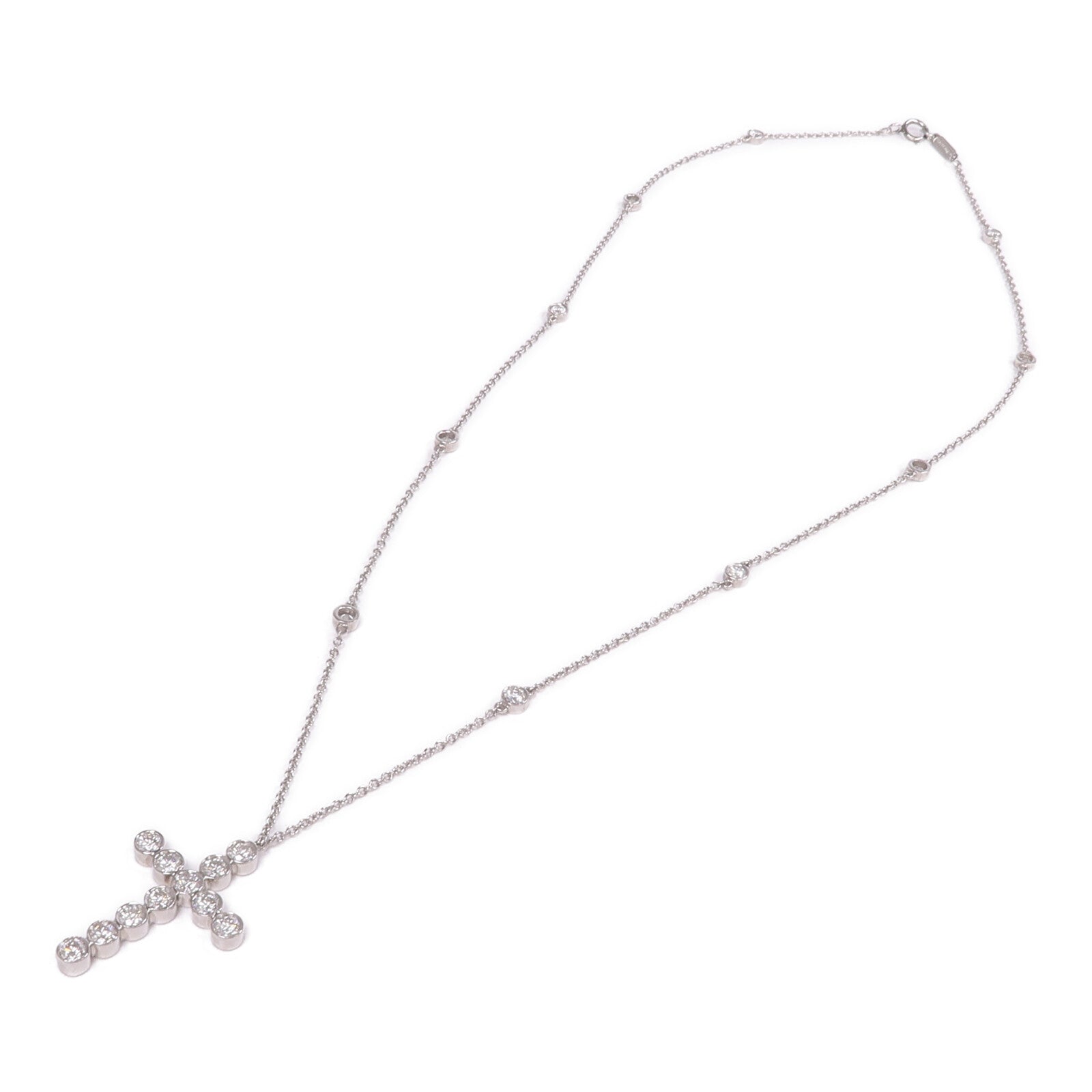 TIFFANY＆CO 【激減優惠】PT950鉑金Bezel Cross Diamond Necklace鑽石項鍊