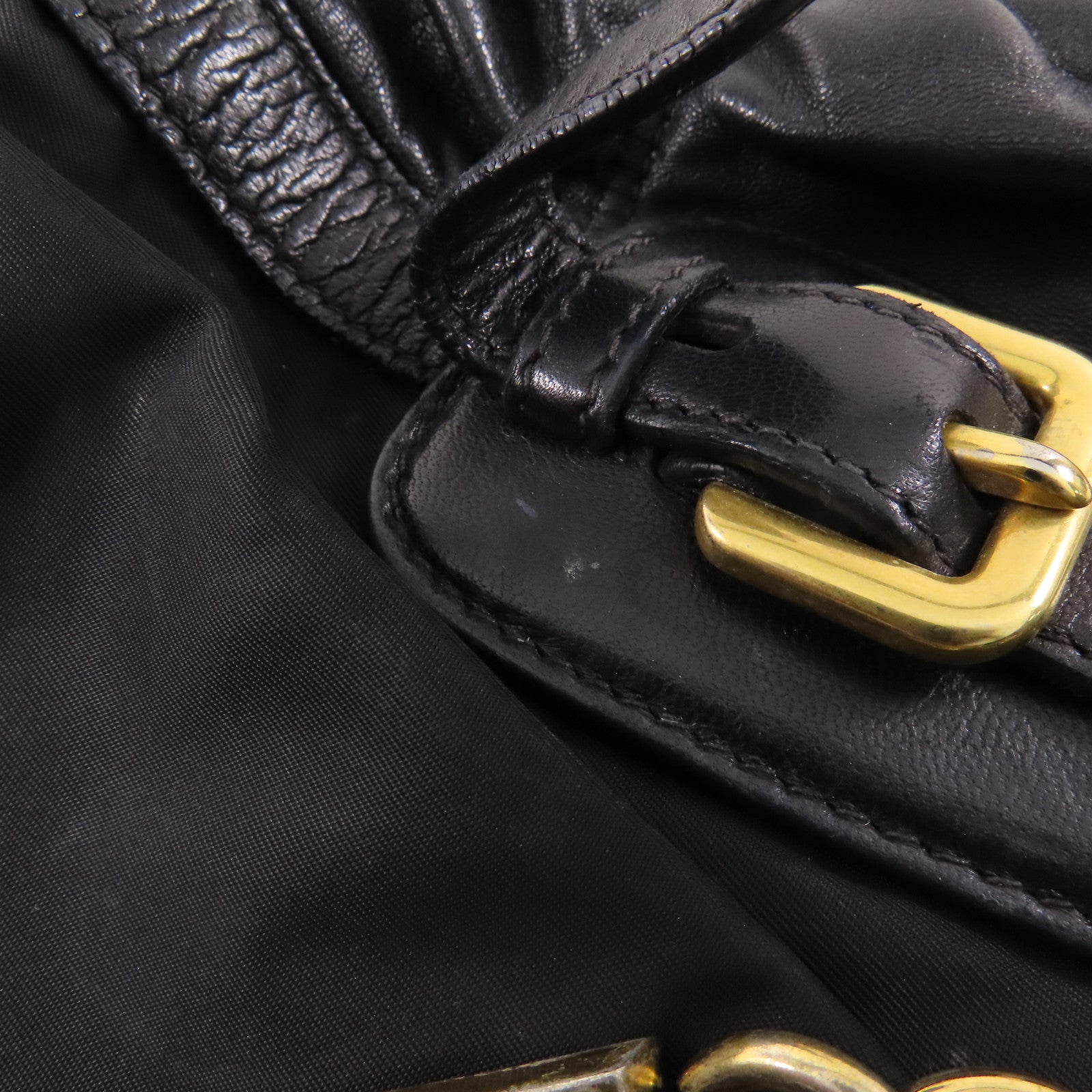 PRADA GHW 2 Way Shoulder Bag BN1791 Nylon/Lambskin Leather Black