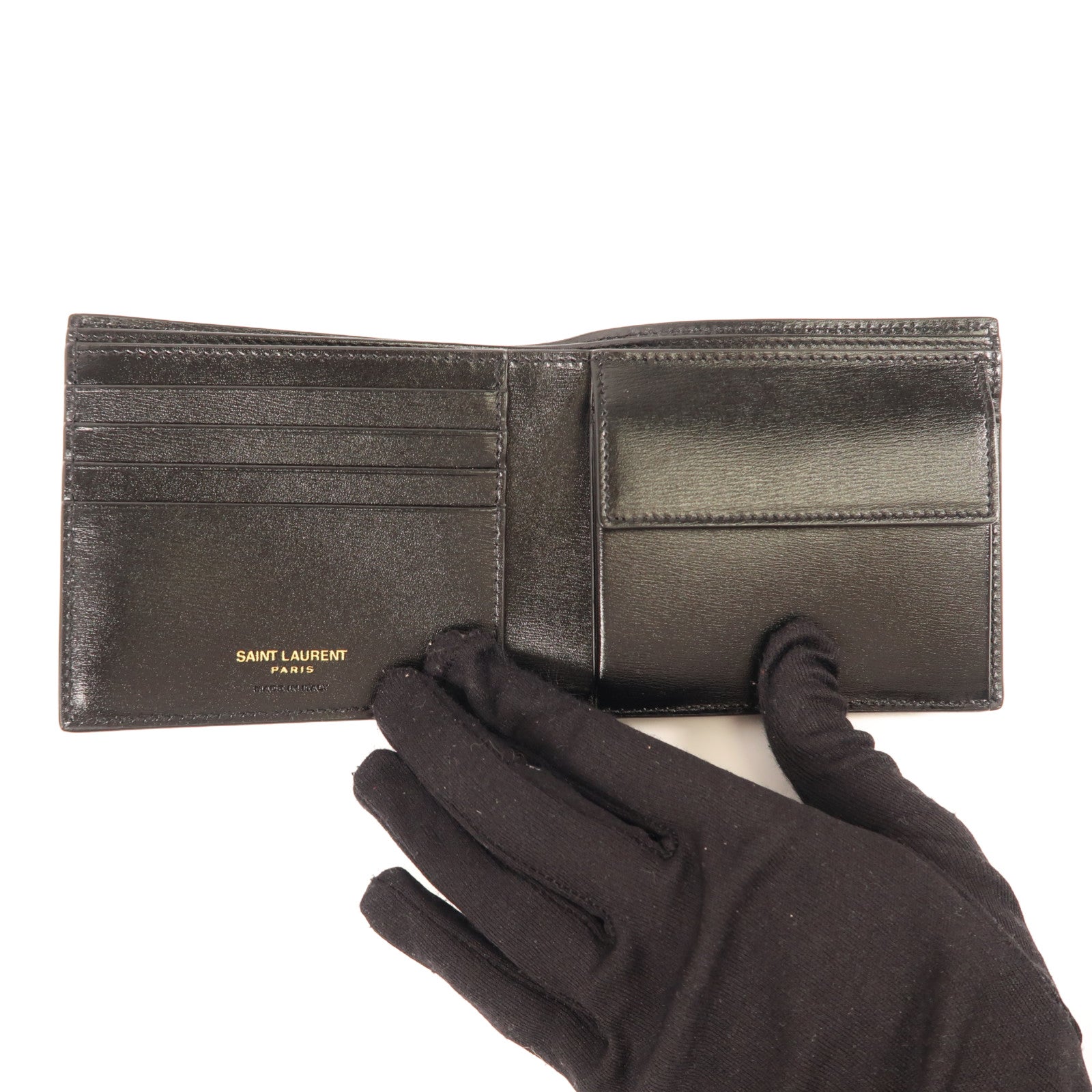 SAINT LAURENT 牛皮皮革Tiny Monogram East West Half Wallet金扣錢包