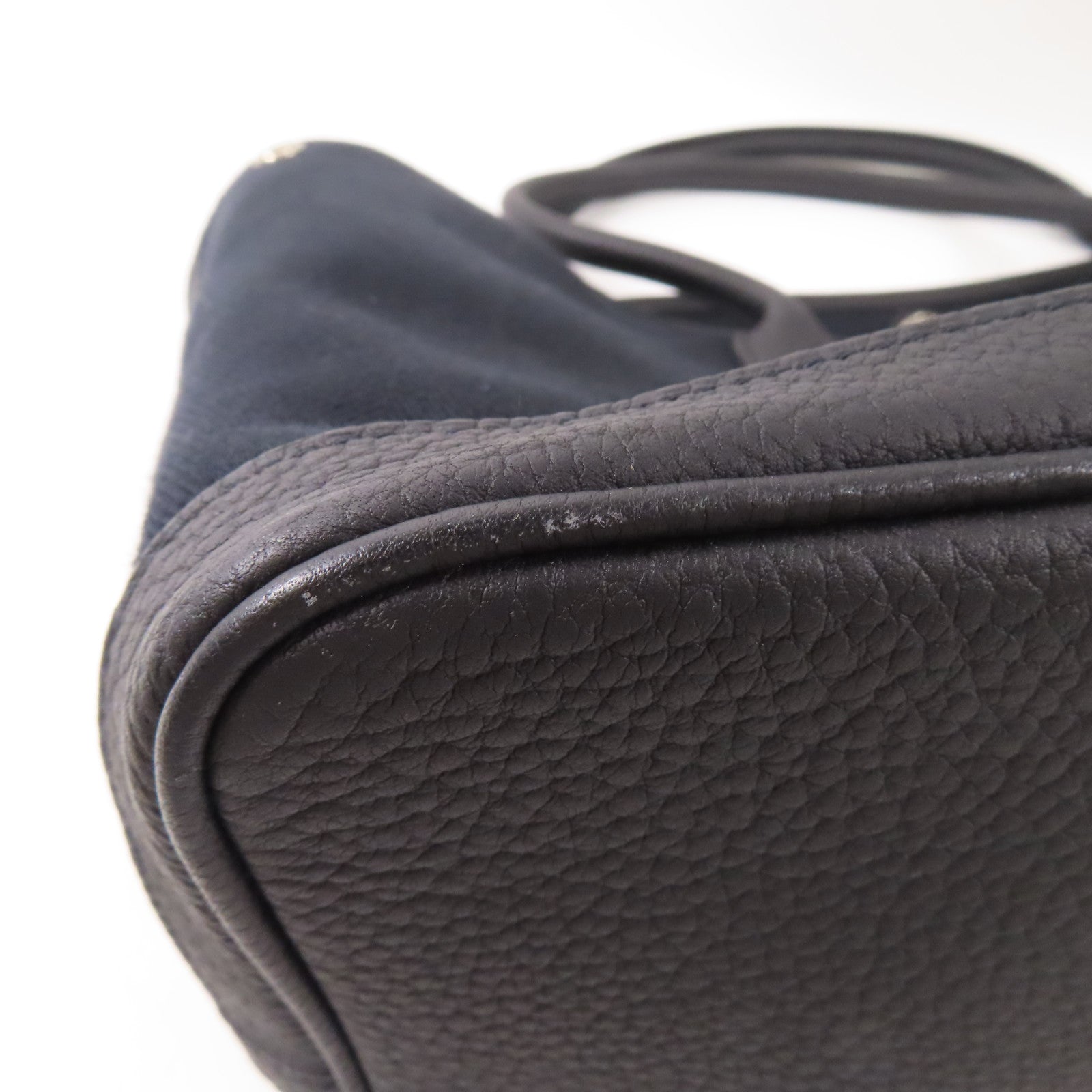 HERMES 帆布/皮革Garden Party PM銀扣手挽袋89 Noir/經典黑