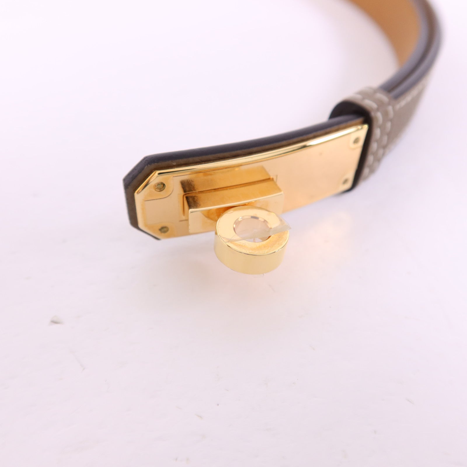 HERMES Epsom皮革Kelly 18 Belt金扣皮帶Etoupe