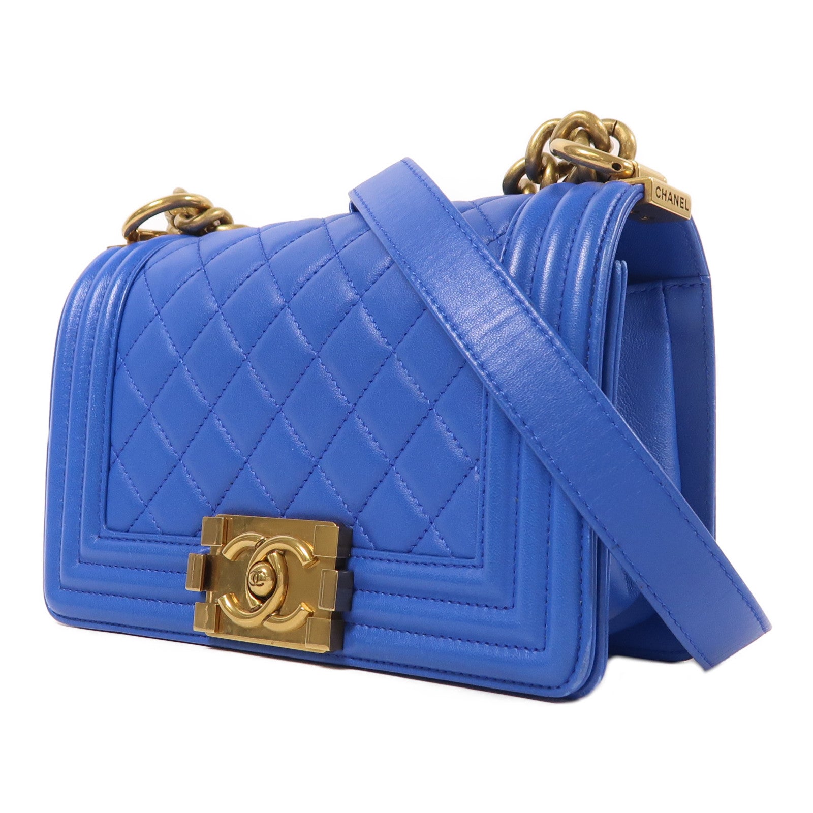 CHANEL 羊皮皮革Boy 20金扣鏈帶肩背袋