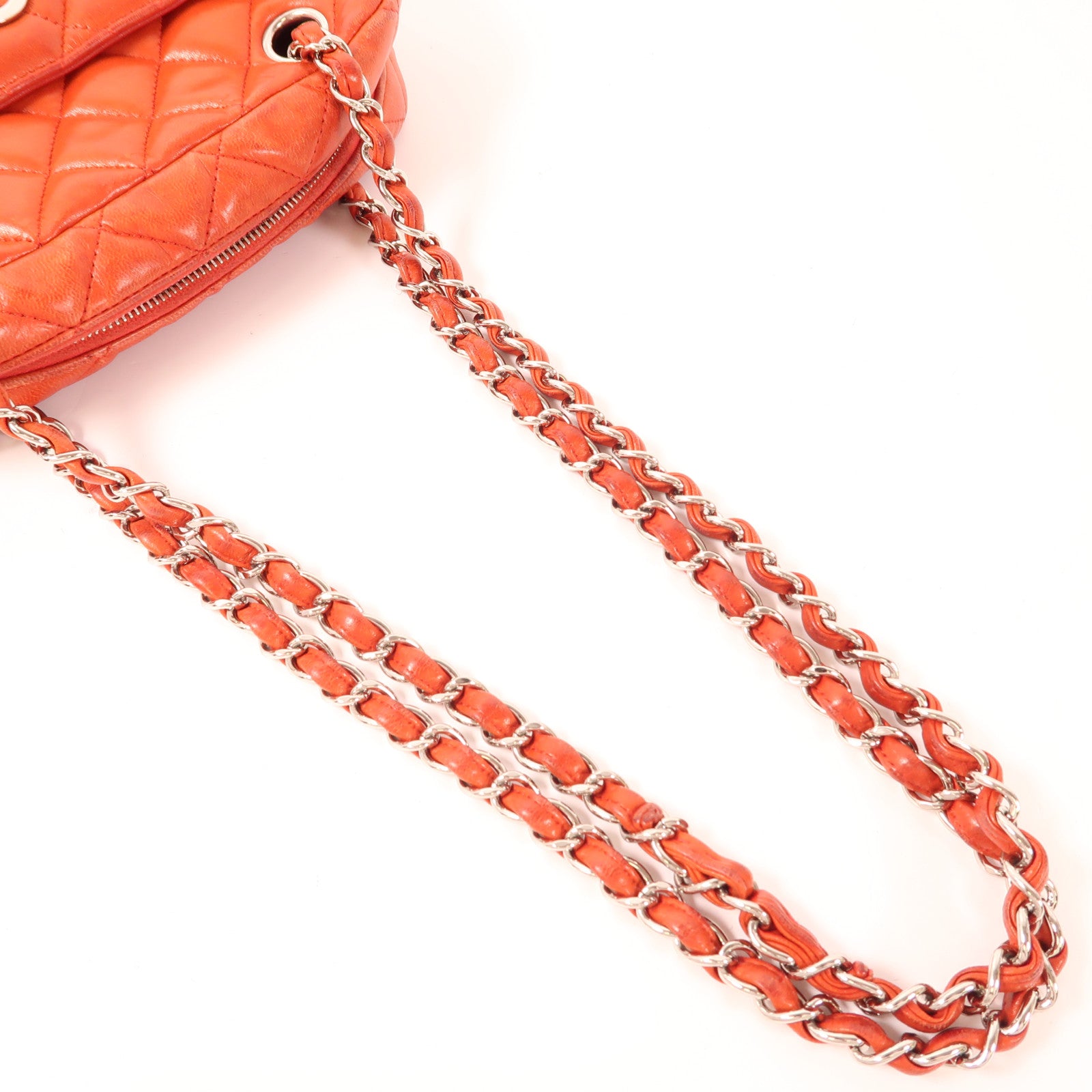 CHANEL CC SHW Chain Shoulder Bag Lambskin Leather Red