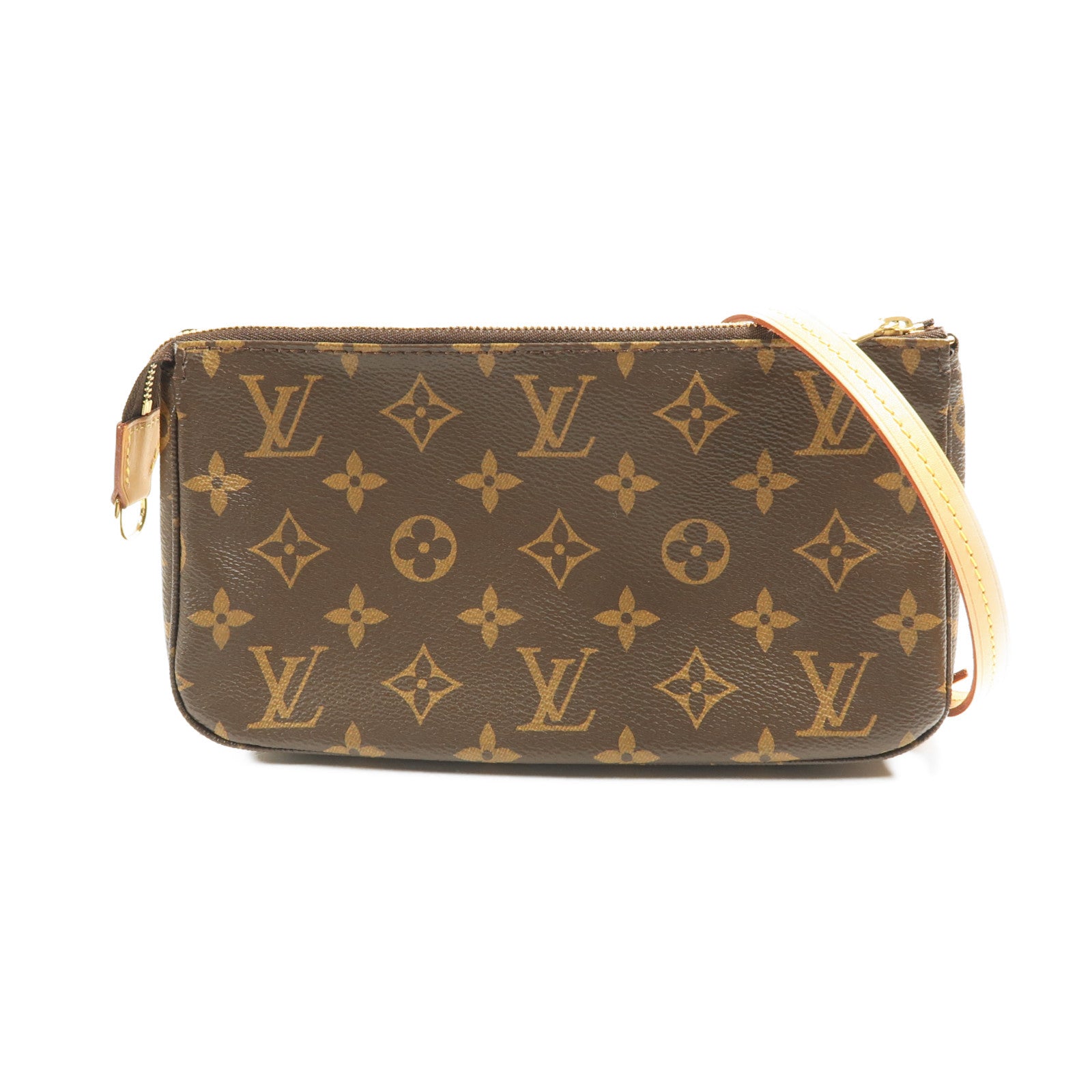 LOUIS VUITTON Monogram Pochette Accessoires金扣手拿包棕色
