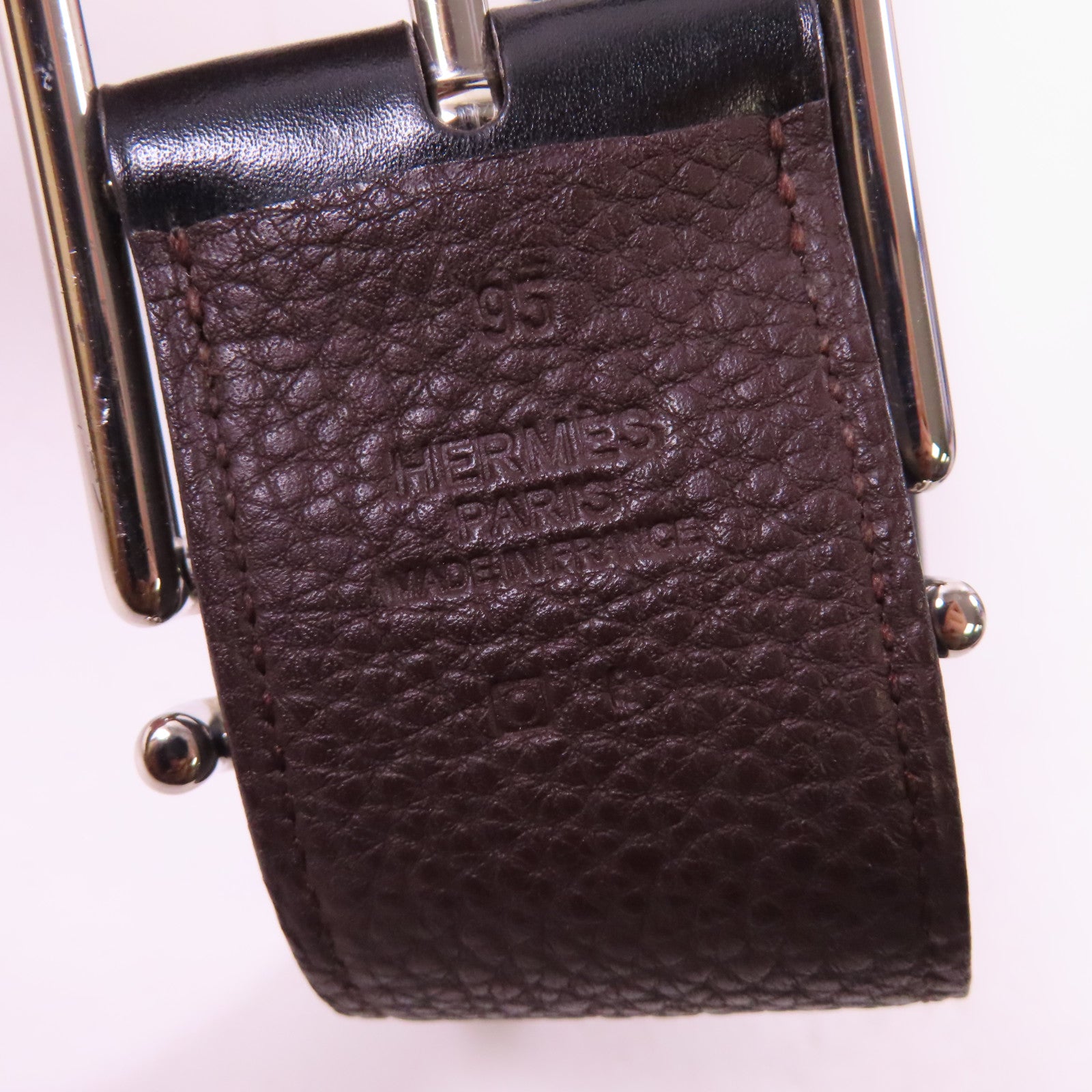 HERMES Togo皮革Belt銀扣皮帶朱古力色