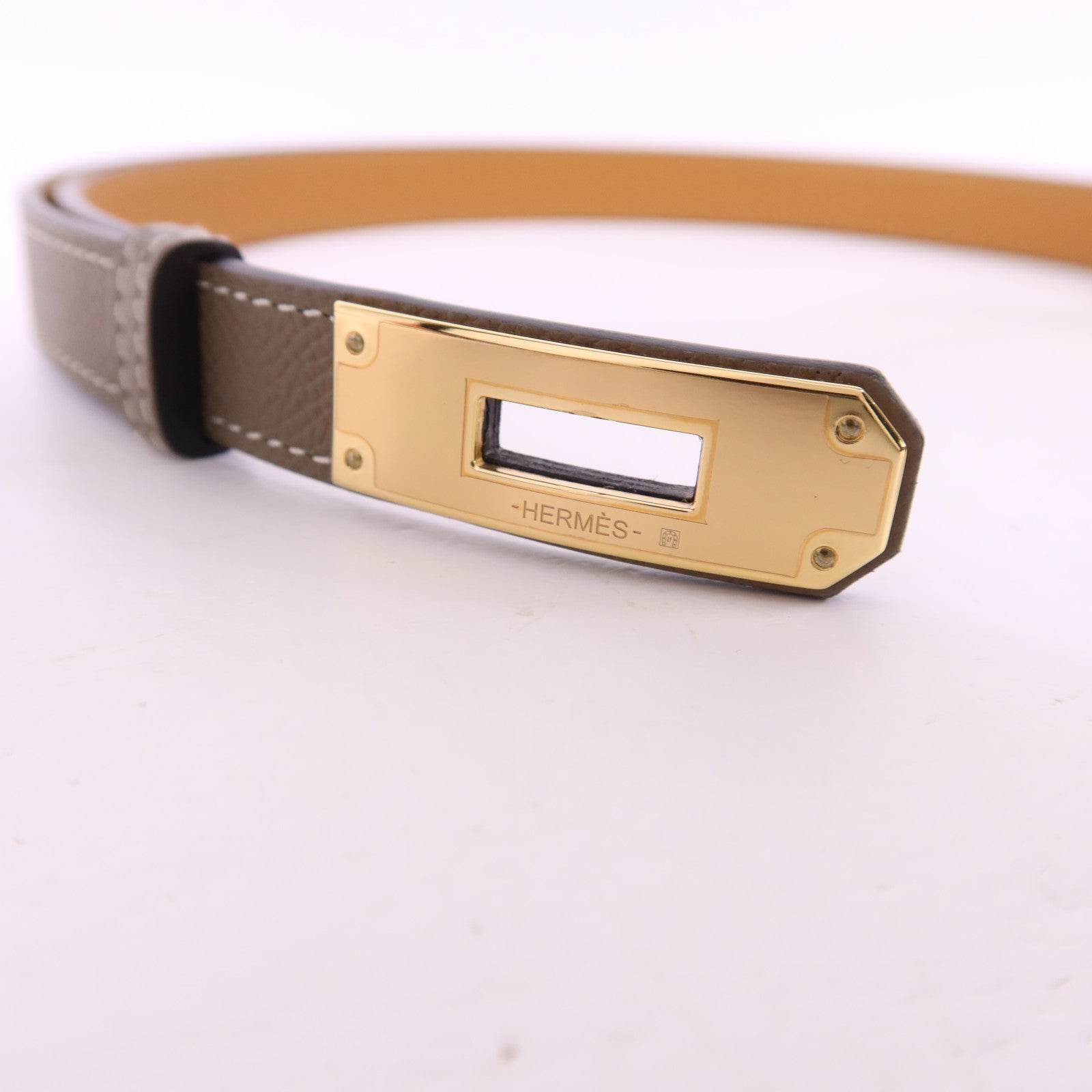 HERMES Epsom皮革Kelly 18 Belt金扣皮帶Etoupe