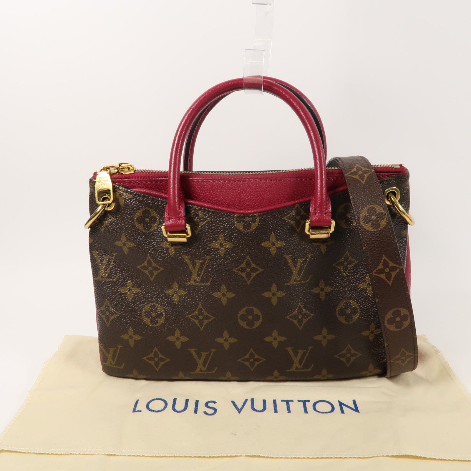 LOUIS VUITTON Monogram Pallas BB金扣手挽肩背兩用袋啡色/紅色