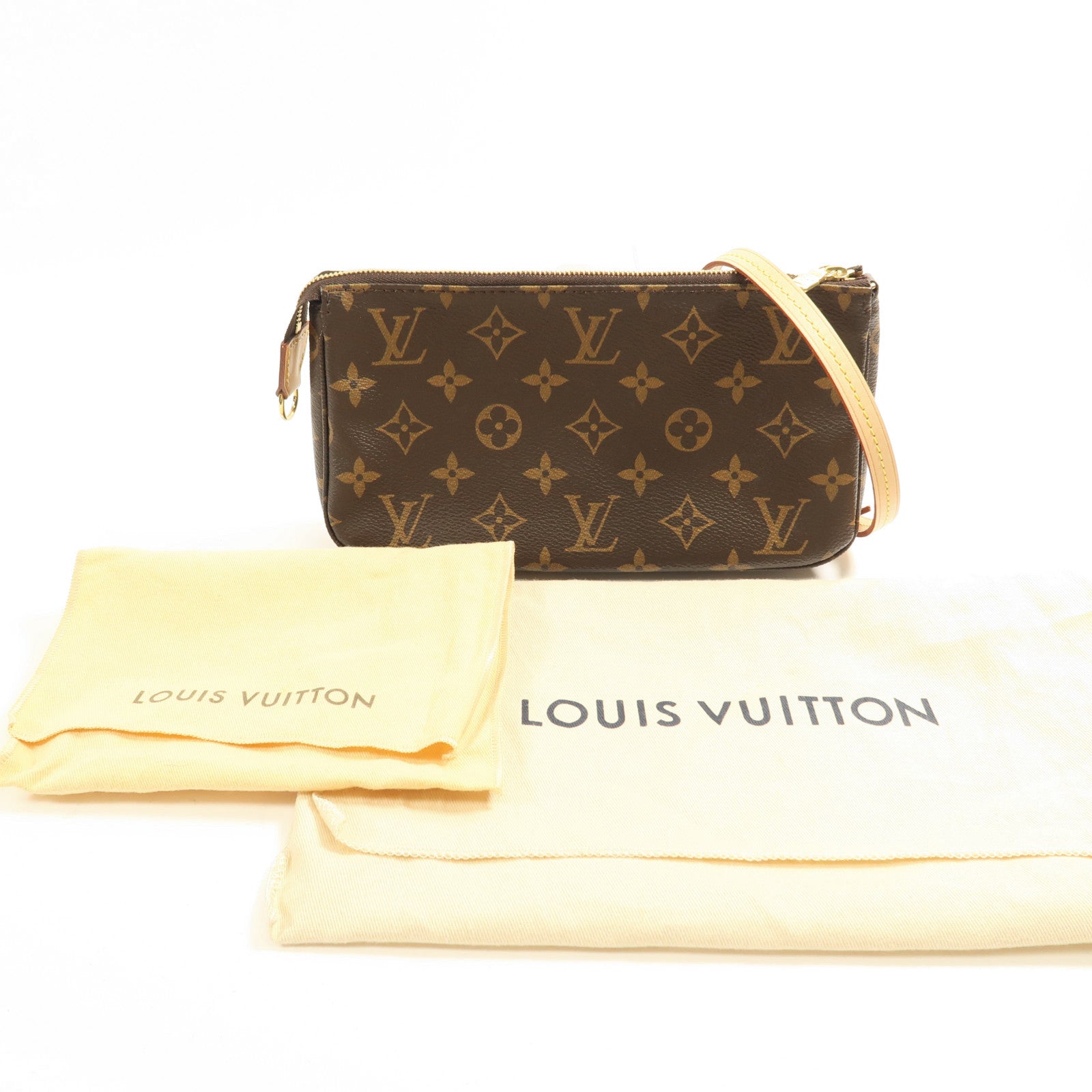 LOUIS VUITTON Monogram Pochette Accessoires金扣手拿包棕色