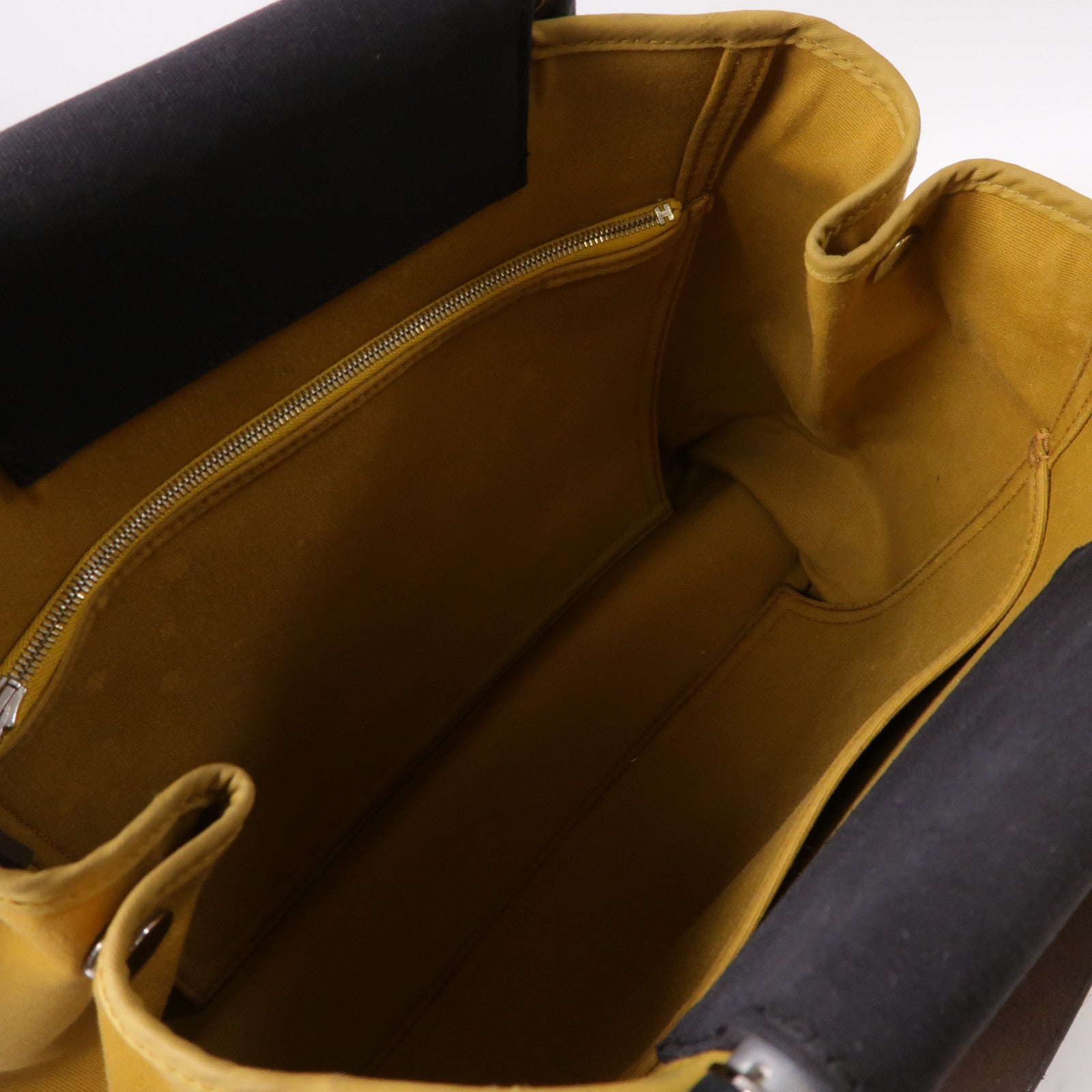 HERMES Toile H帆布Cabag銀扣手挽肩背兩用袋黑色/黃色