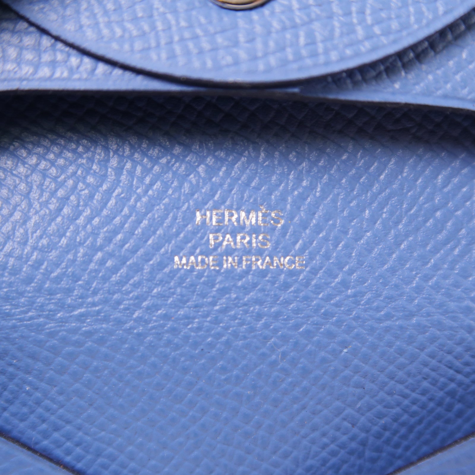 HERMES 【激減優惠】Epsom皮革Bastia銀扣零錢包7R Bleu Azur