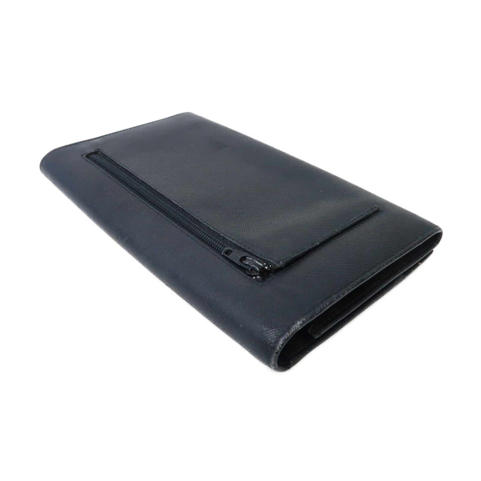 PRADA 【激減優惠】Saffiano皮革Long Wallet銀扣長錢包黒色