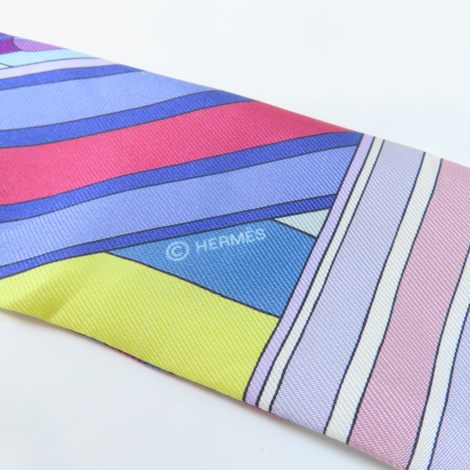 HERMES 絲質Twilly絲巾藍色/紫色