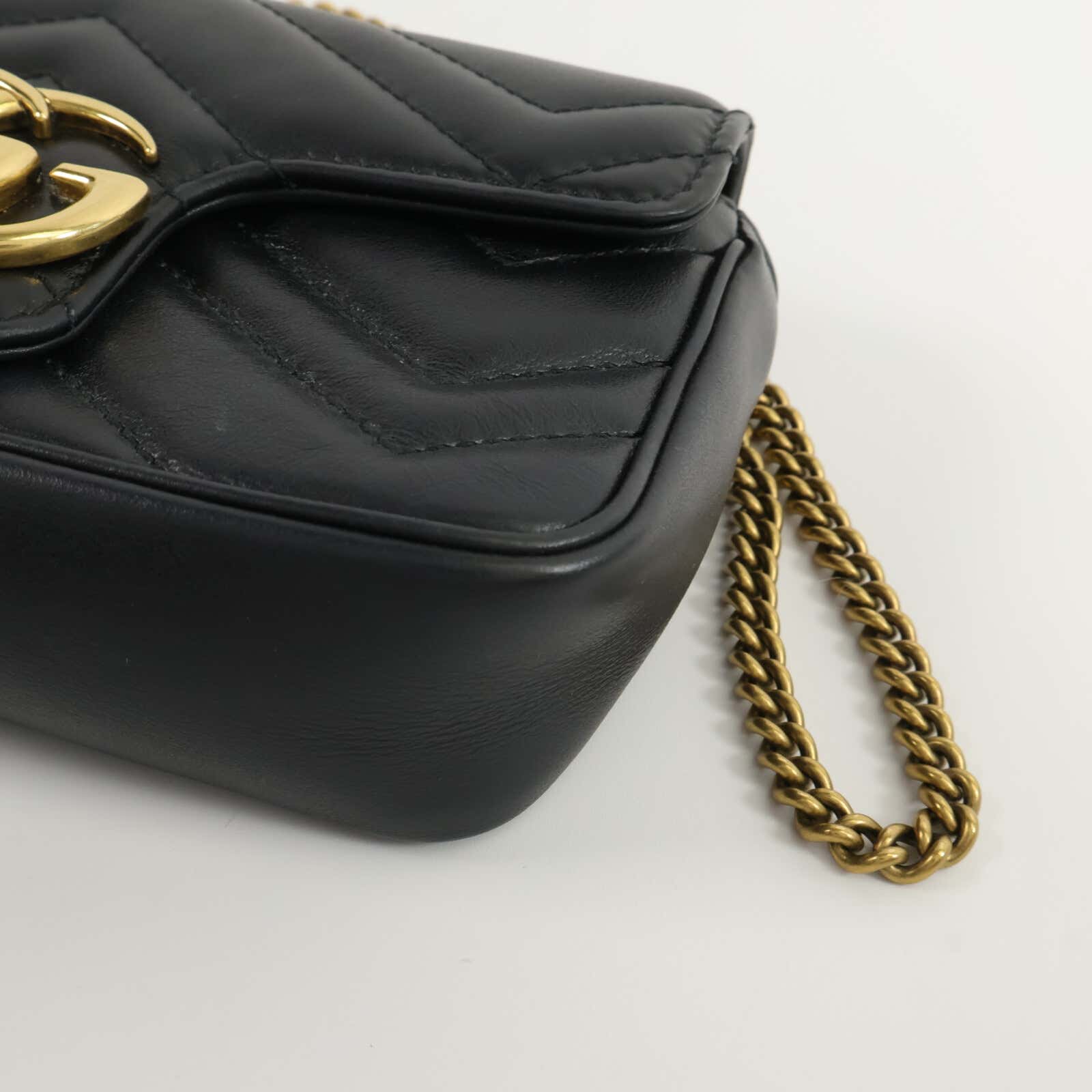GUCCI 牛皮皮革Mini GG Marmont Shouler Bag鏈帶肩背袋