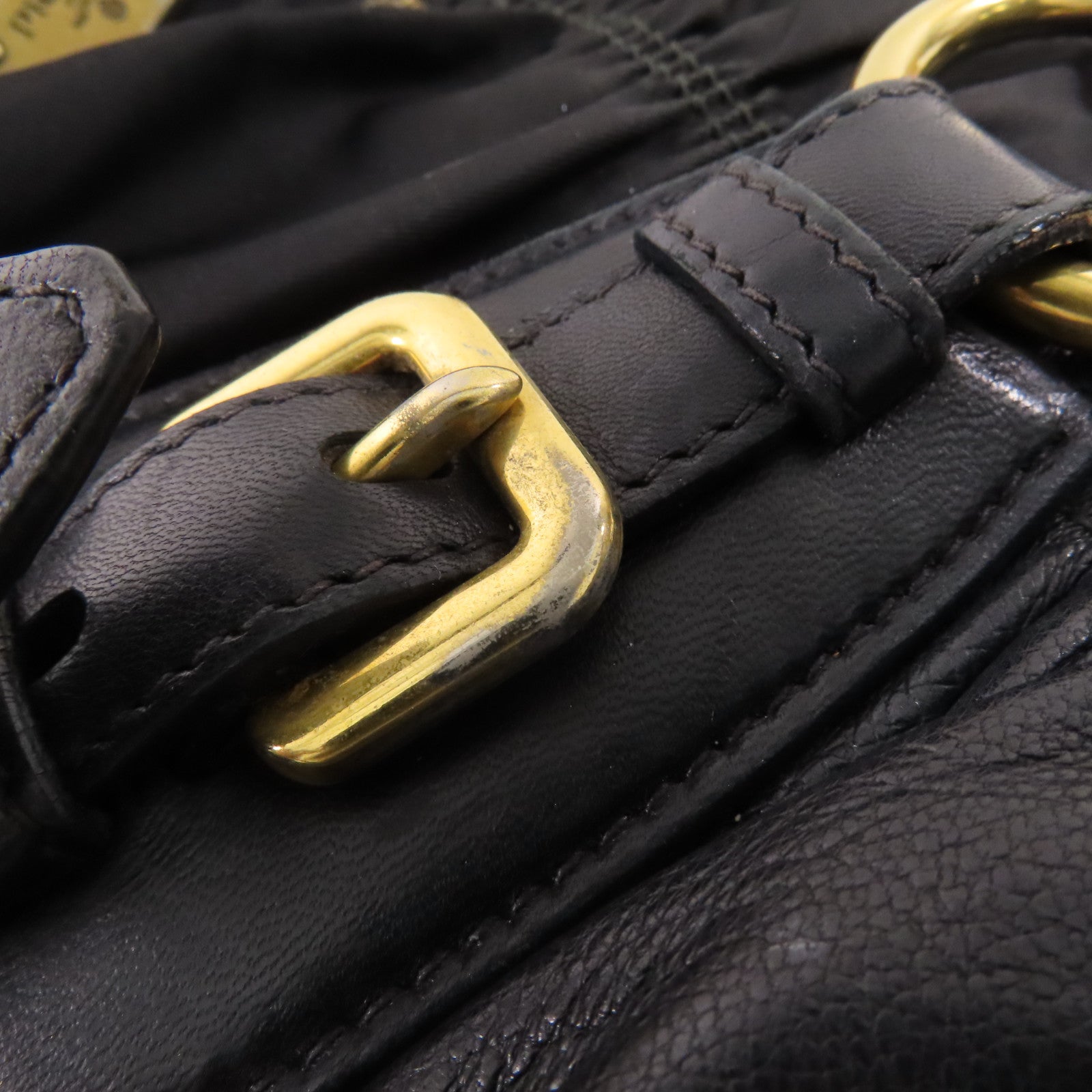 PRADA GHW 2 Way Shoulder Bag BN1791 Nylon/Lambskin Leather Black