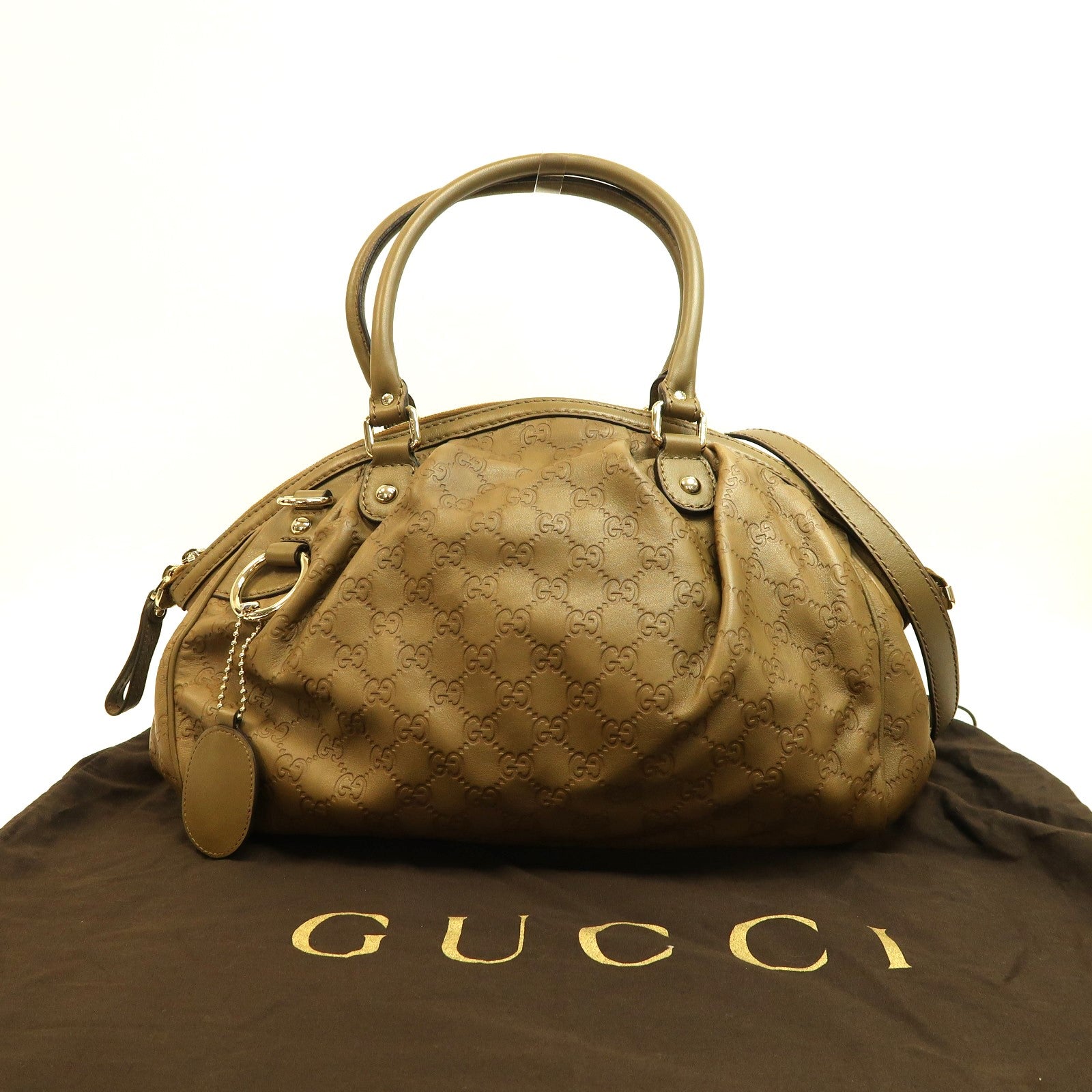 GUCCI 牛皮皮革Shoulder Bag金扣手挽肩背兩用袋啡色