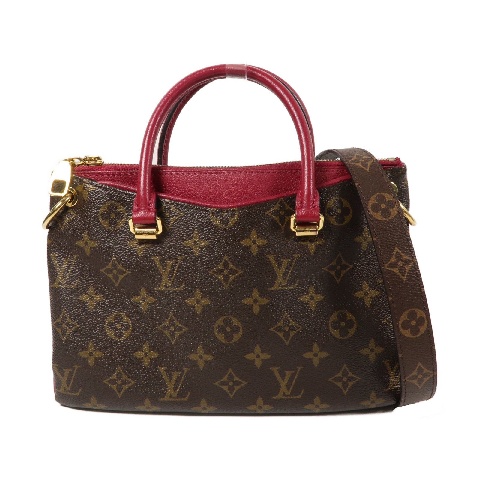 LOUIS VUITTON Monogram Pallas BB金扣手挽肩背兩用袋啡色/紅色