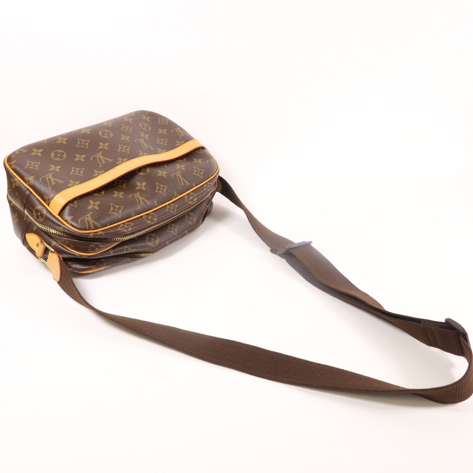 LOUIS VUITTON Monogram Reporter PM金扣肩背袋棕色