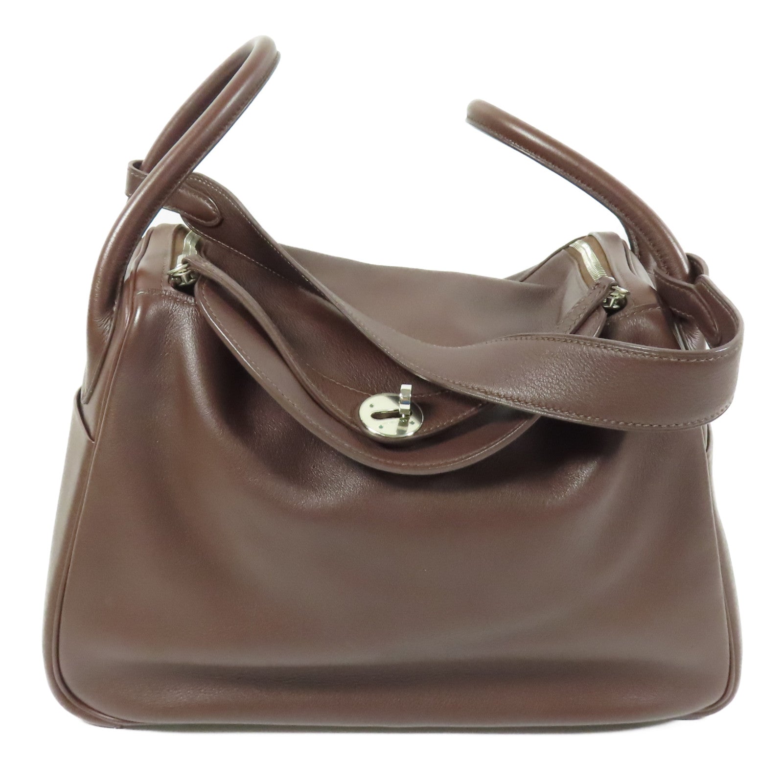 HERMES Swift皮革Lindy 30銀扣手挽肩背兩用袋Brown