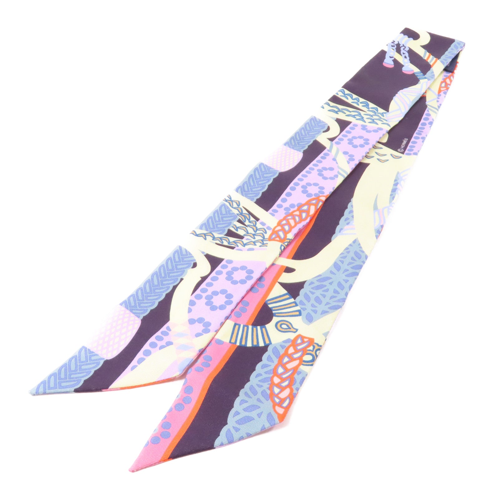 HERMES 絲質Twilly絲巾紫色/彩色