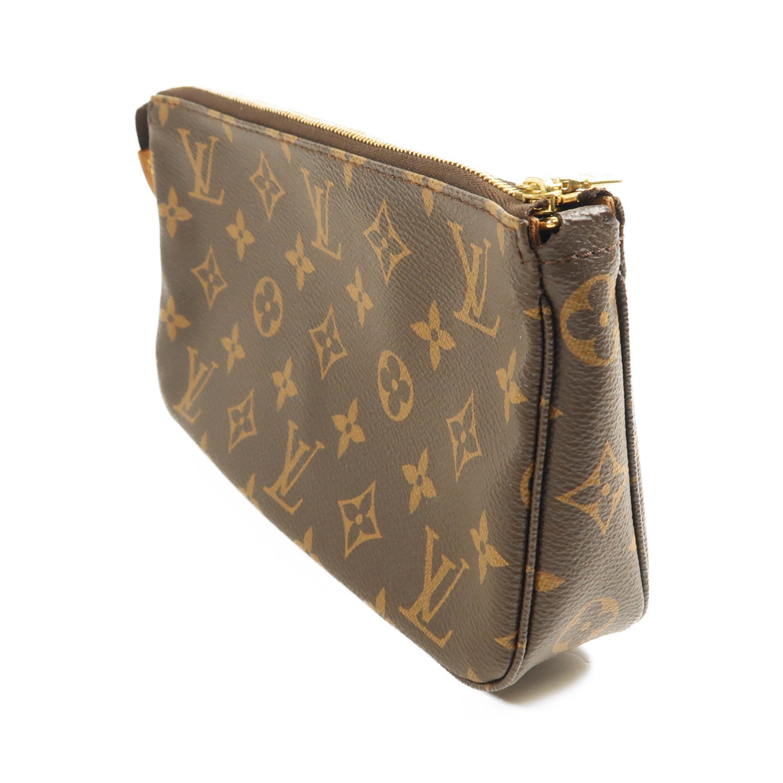 LOUIS VUITTON Monogram Pochette Accessoires金扣手拿包棕色