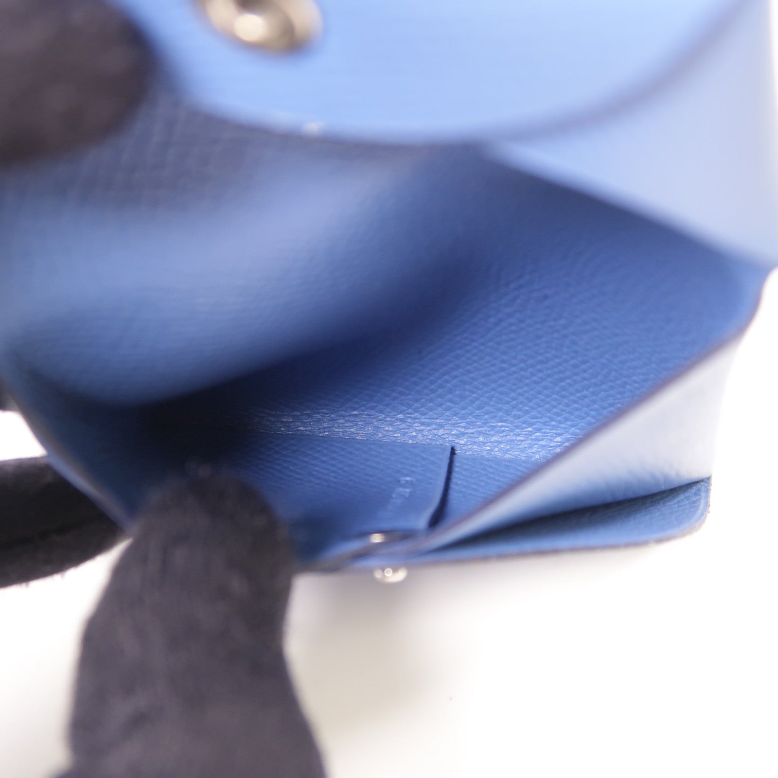 HERMES Epsom皮革Bastia銀扣零錢包7R Bleu Azur