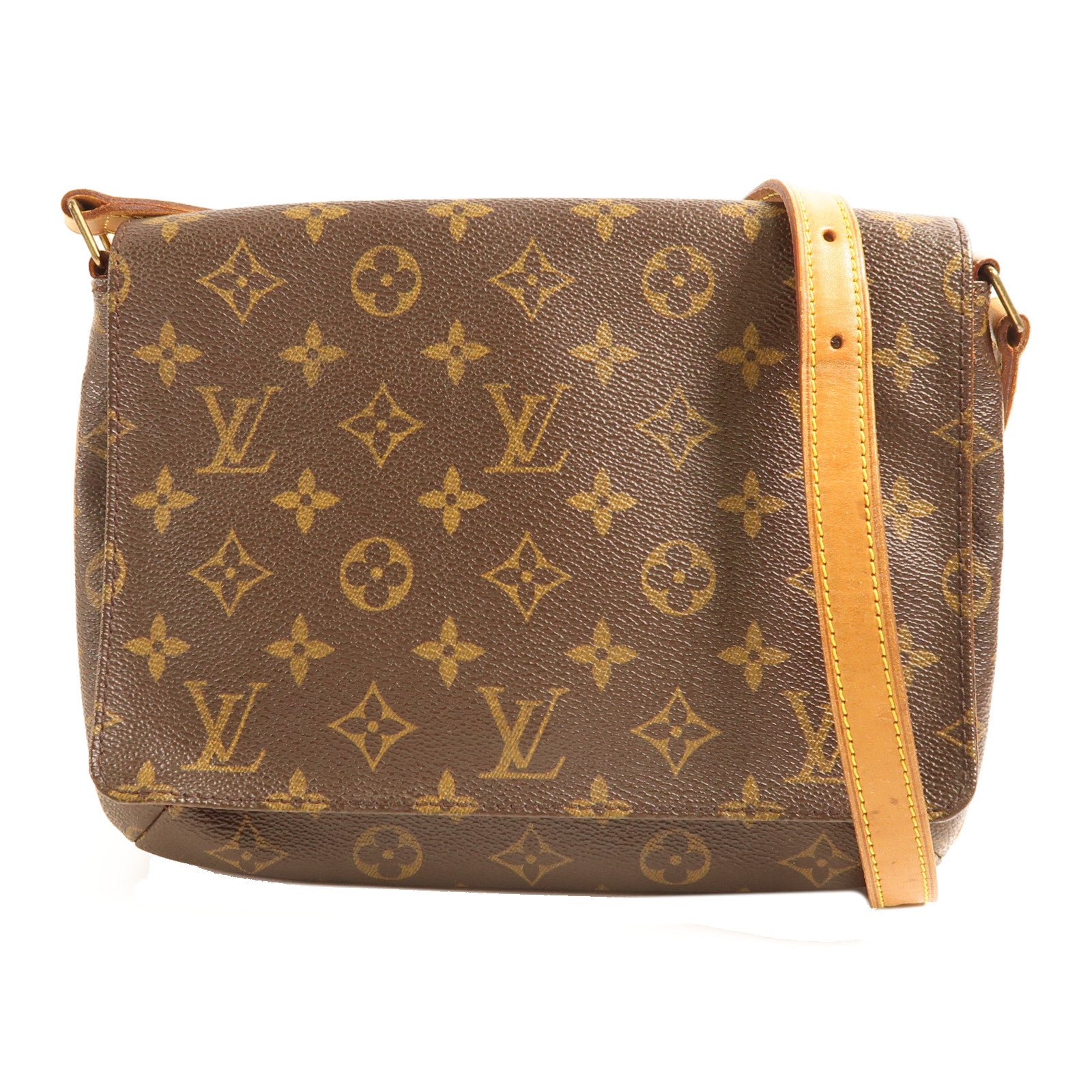 LOUIS VUITTON Monogram Musette Tango Long Shoulder金扣肩背袋棕色