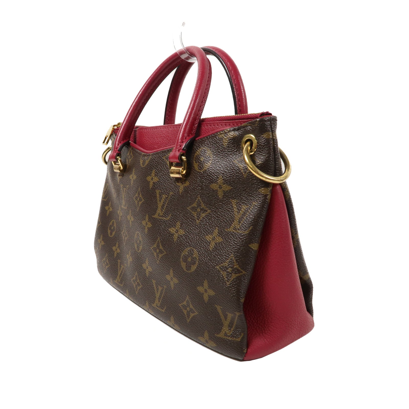 LOUIS VUITTON Monogram Pallas BB金扣手挽肩背兩用袋啡色/紅色