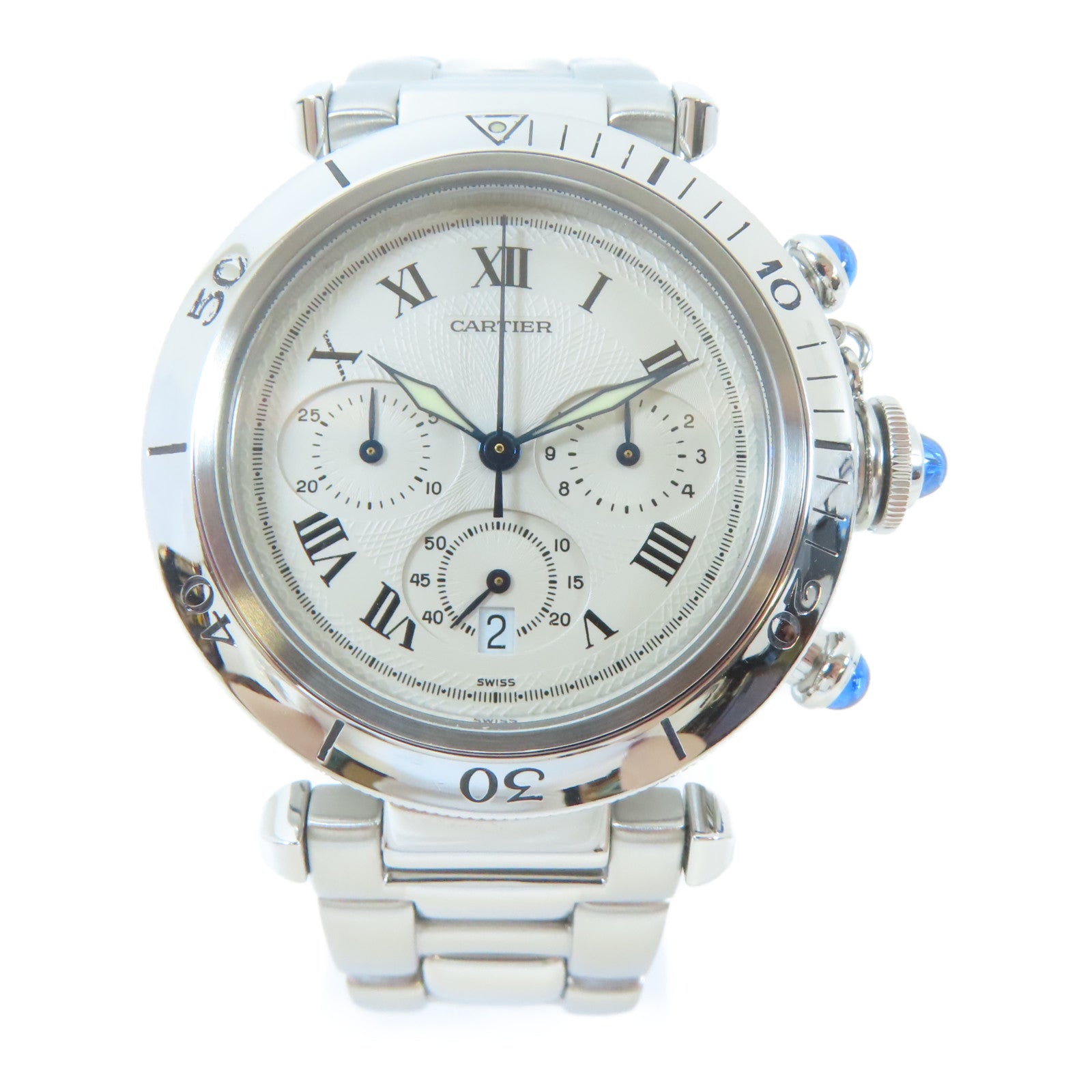 CARTIER Pasha不鏽鋼手錶石英機芯白色