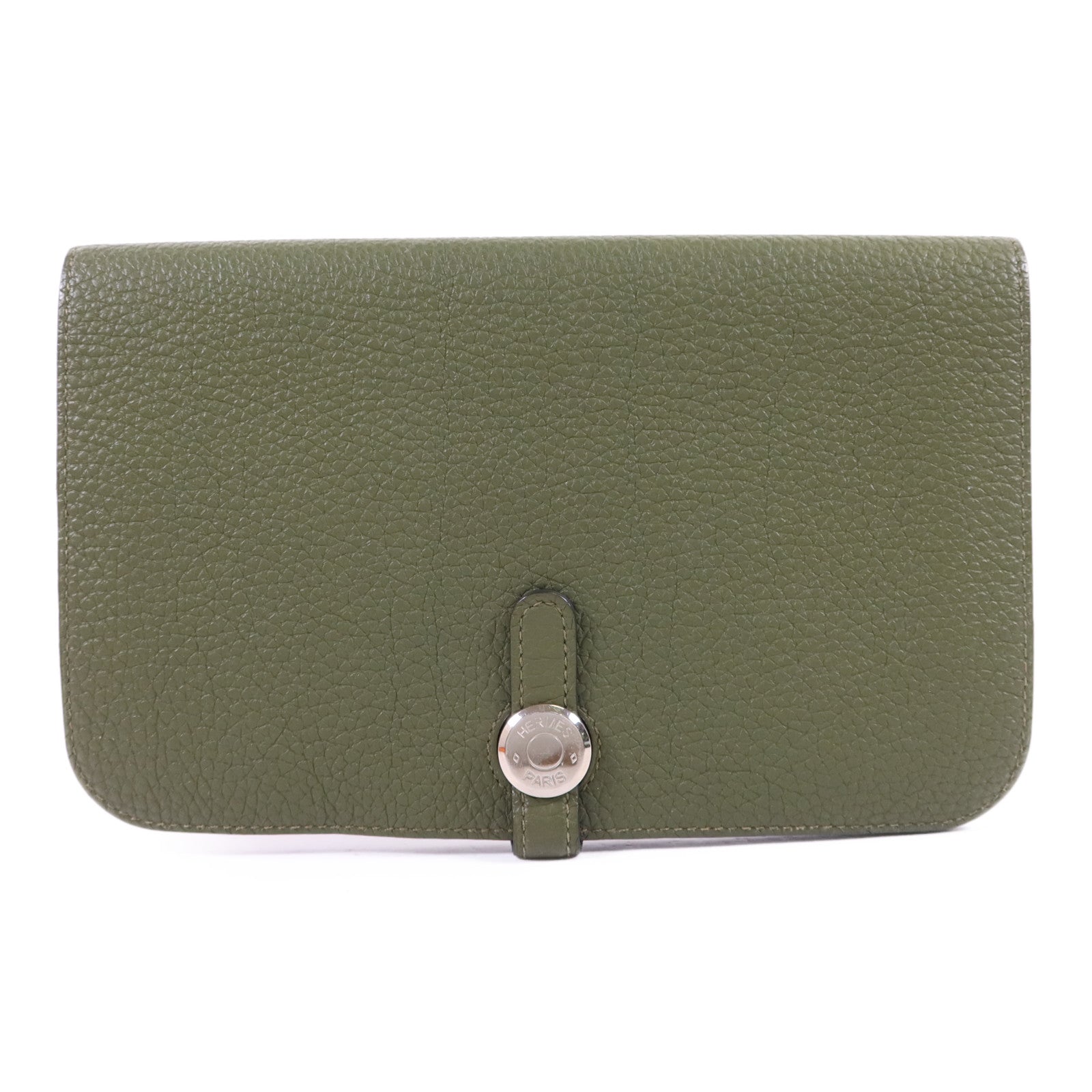 HERMES Togo皮革Dogon GM銀扣長錢包Vert Olive