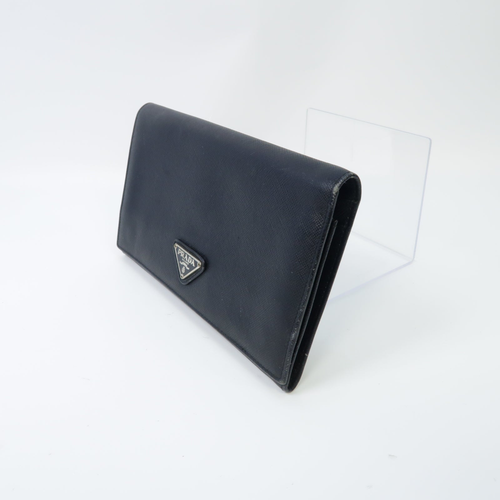 PRADA 【激減優惠】Saffiano皮革Long Wallet銀扣長錢包黒色