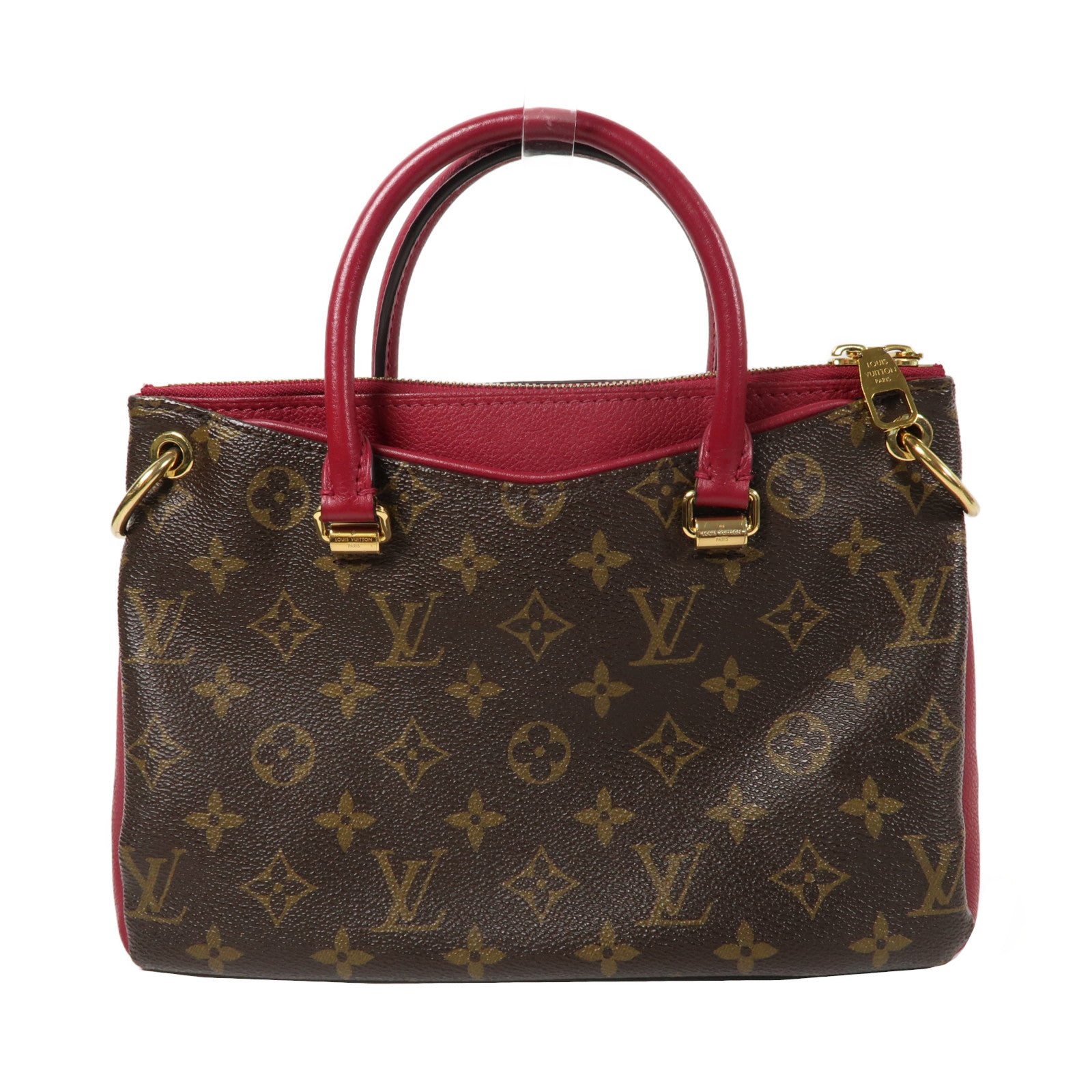LOUIS VUITTON Monogram Pallas BB金扣手挽肩背兩用袋啡色/紅色
