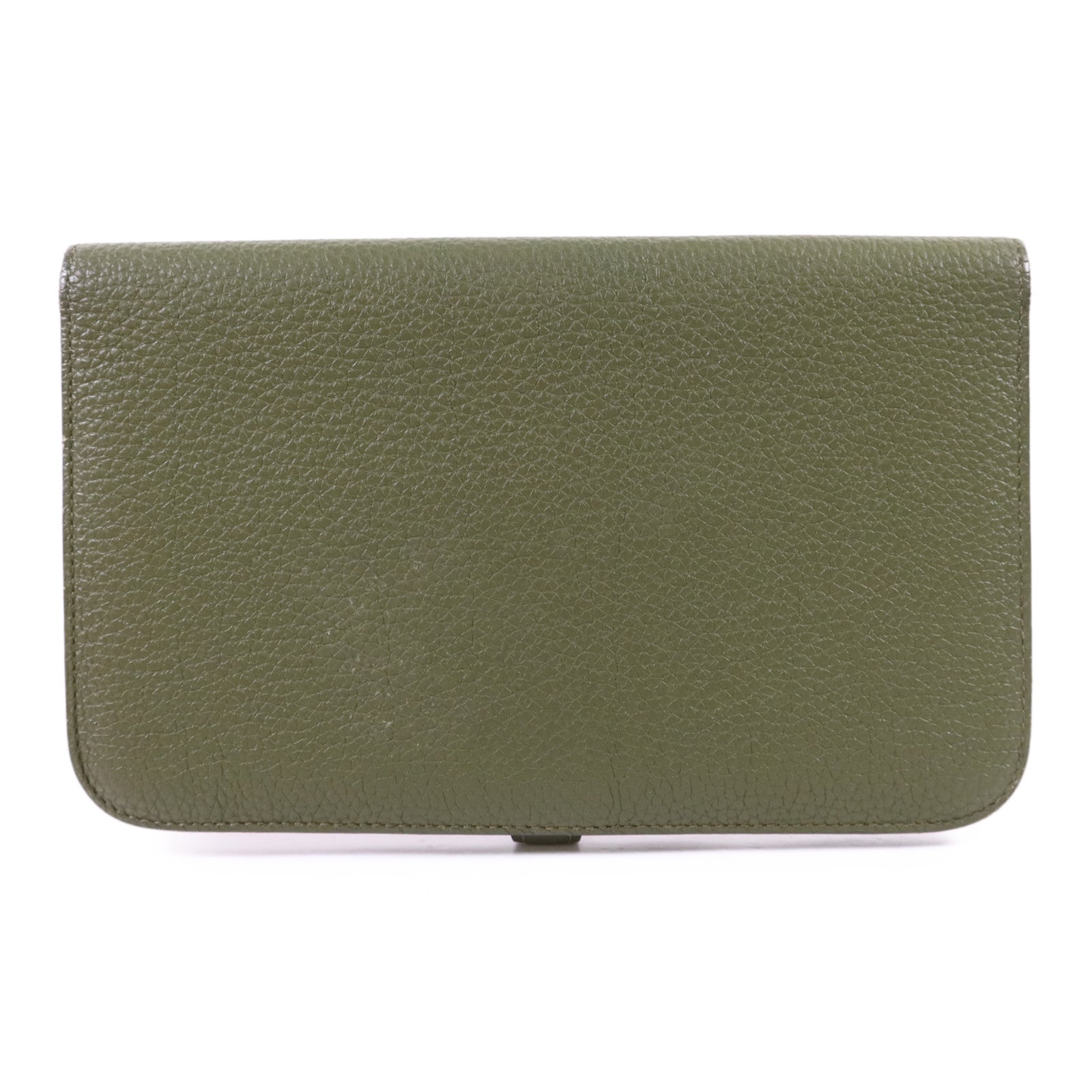 HERMES Togo皮革Dogon GM銀扣長錢包Vert Olive
