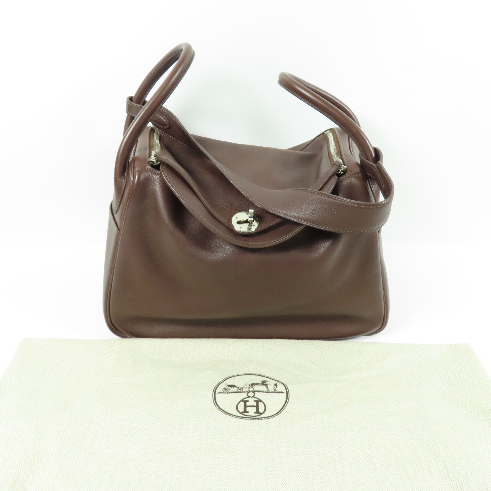 HERMES Swift皮革Lindy 30銀扣手挽肩背兩用袋Brown