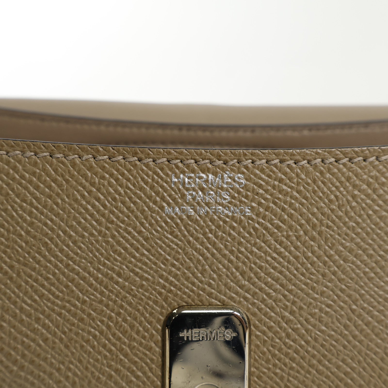 HERMES Epsom/Swift皮革Harnais銀扣肩背袋Etoupe