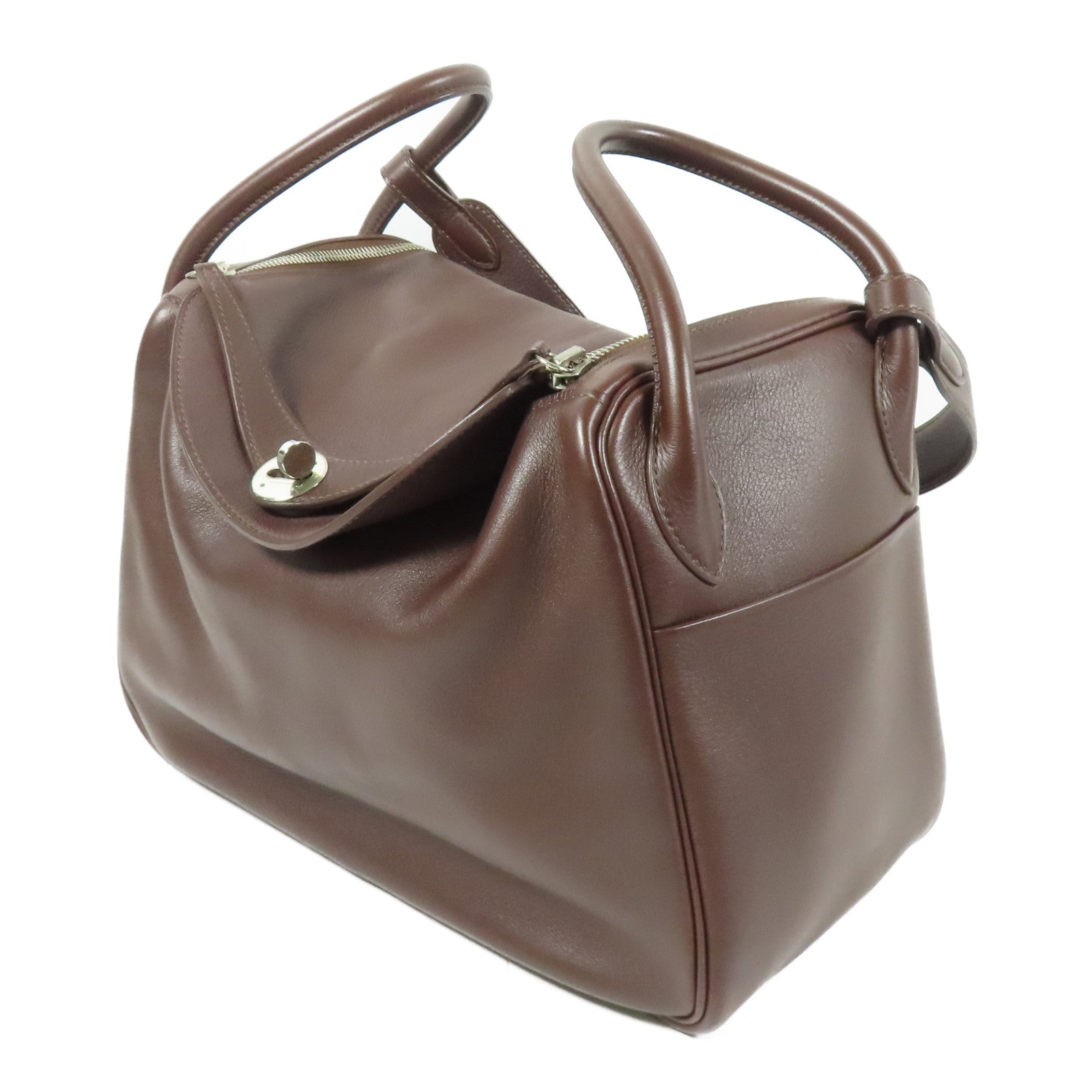 HERMES Swift皮革Lindy 30銀扣手挽肩背兩用袋Brown