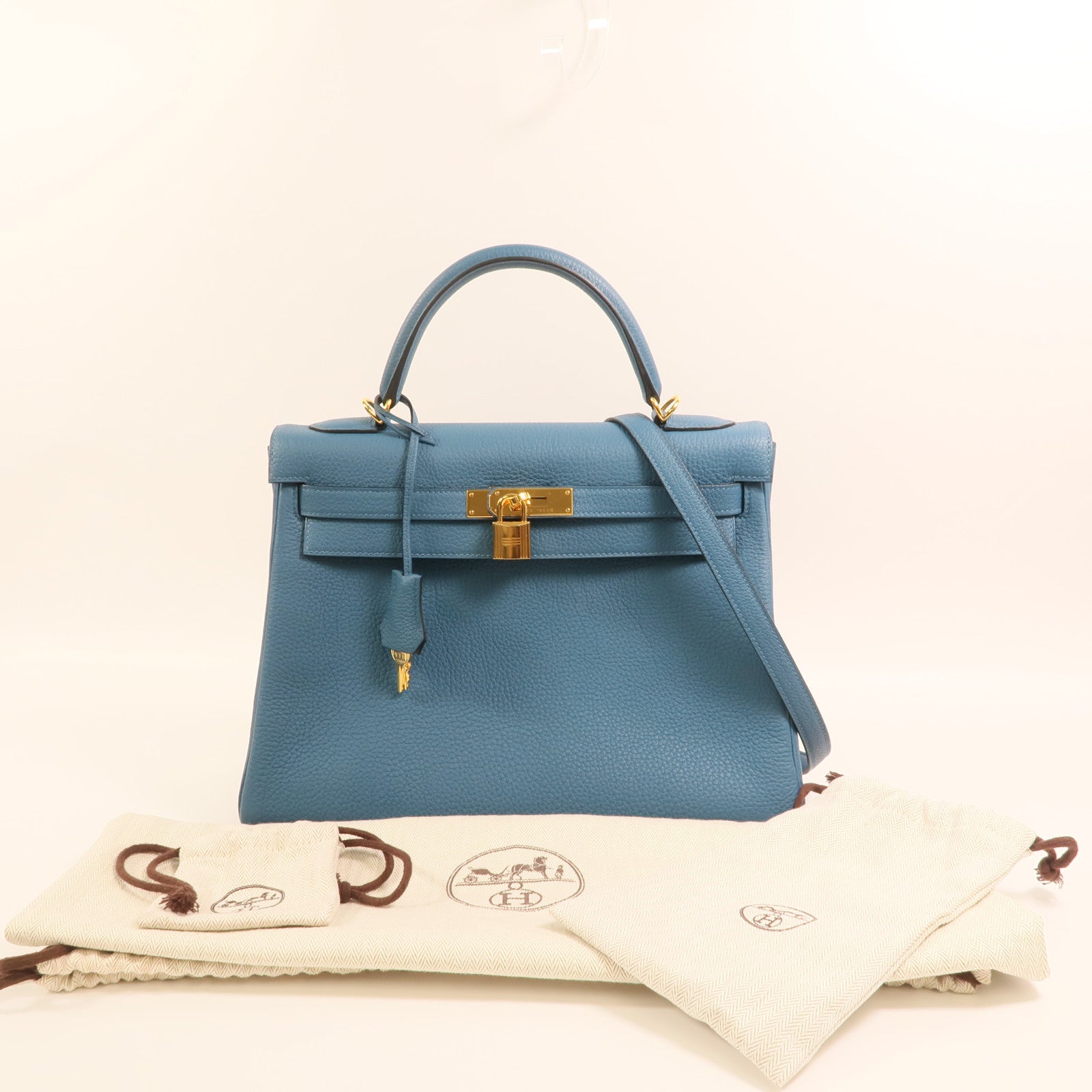 HERMES Togo皮革Kelly 32金扣手挽肩背兩用袋Cobalt