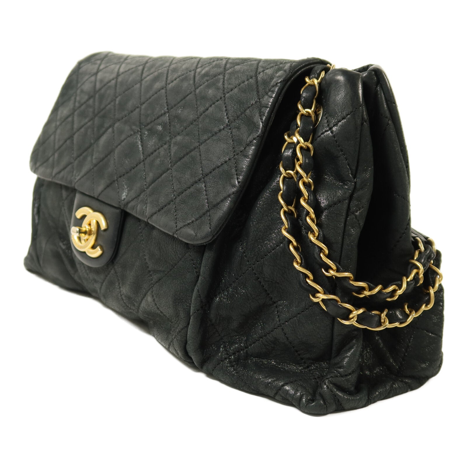 CHANEL 牛皮皮革Chain Shoulder金扣鏈帶肩背袋