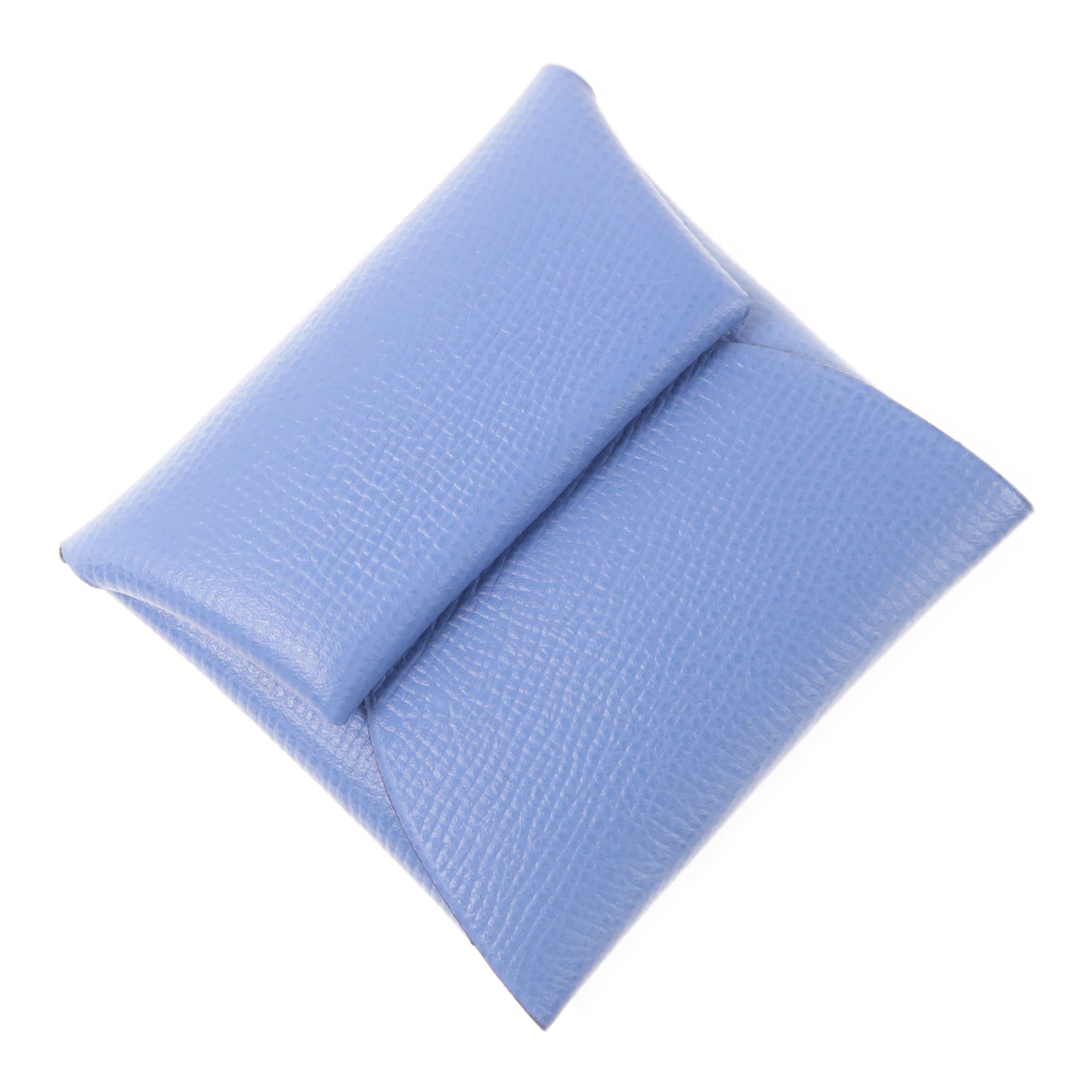 HERMES Epsom皮革Bastia銀扣零錢包7R Bleu Azur