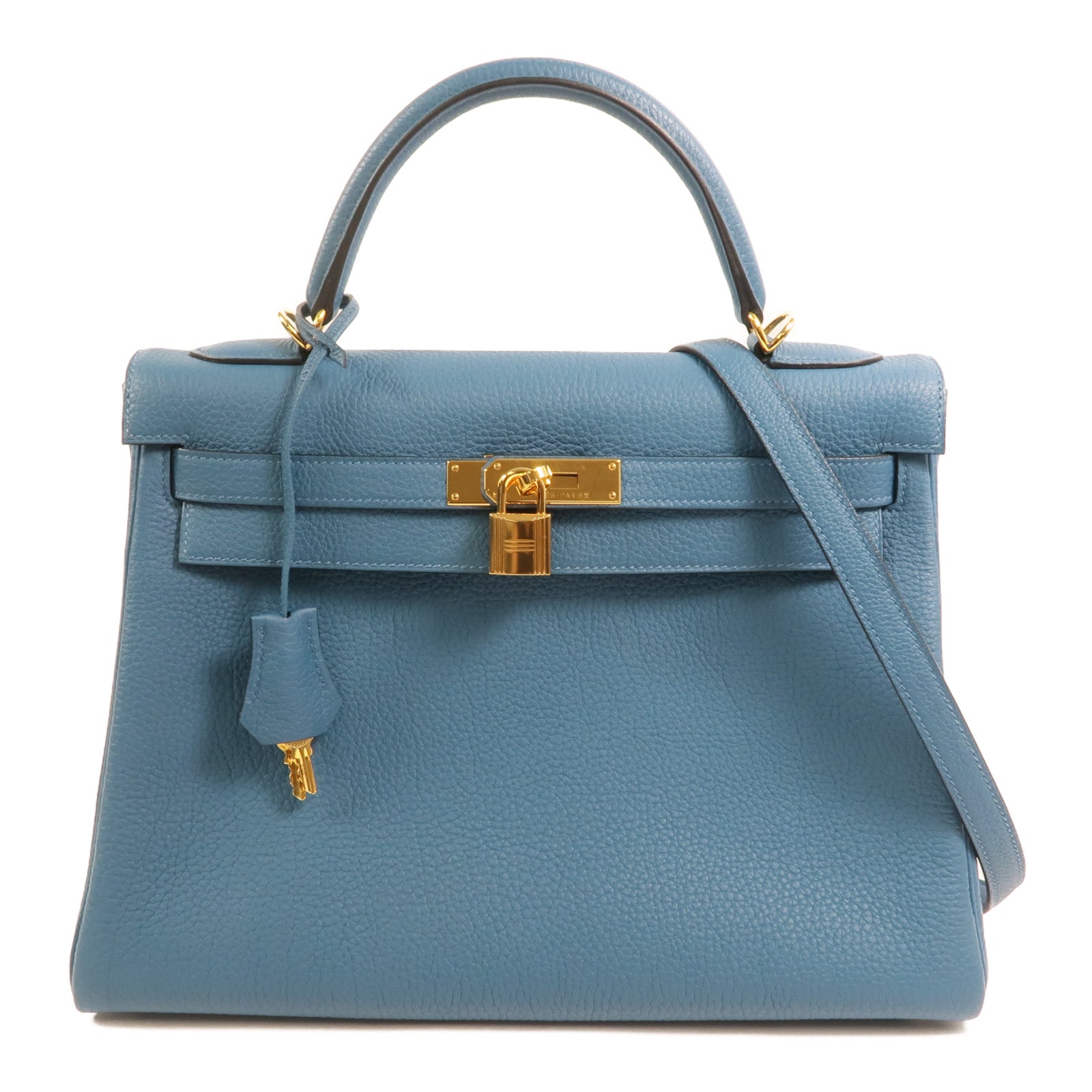 HERMES Togo皮革Kelly 32金扣手挽肩背兩用袋Cobalt