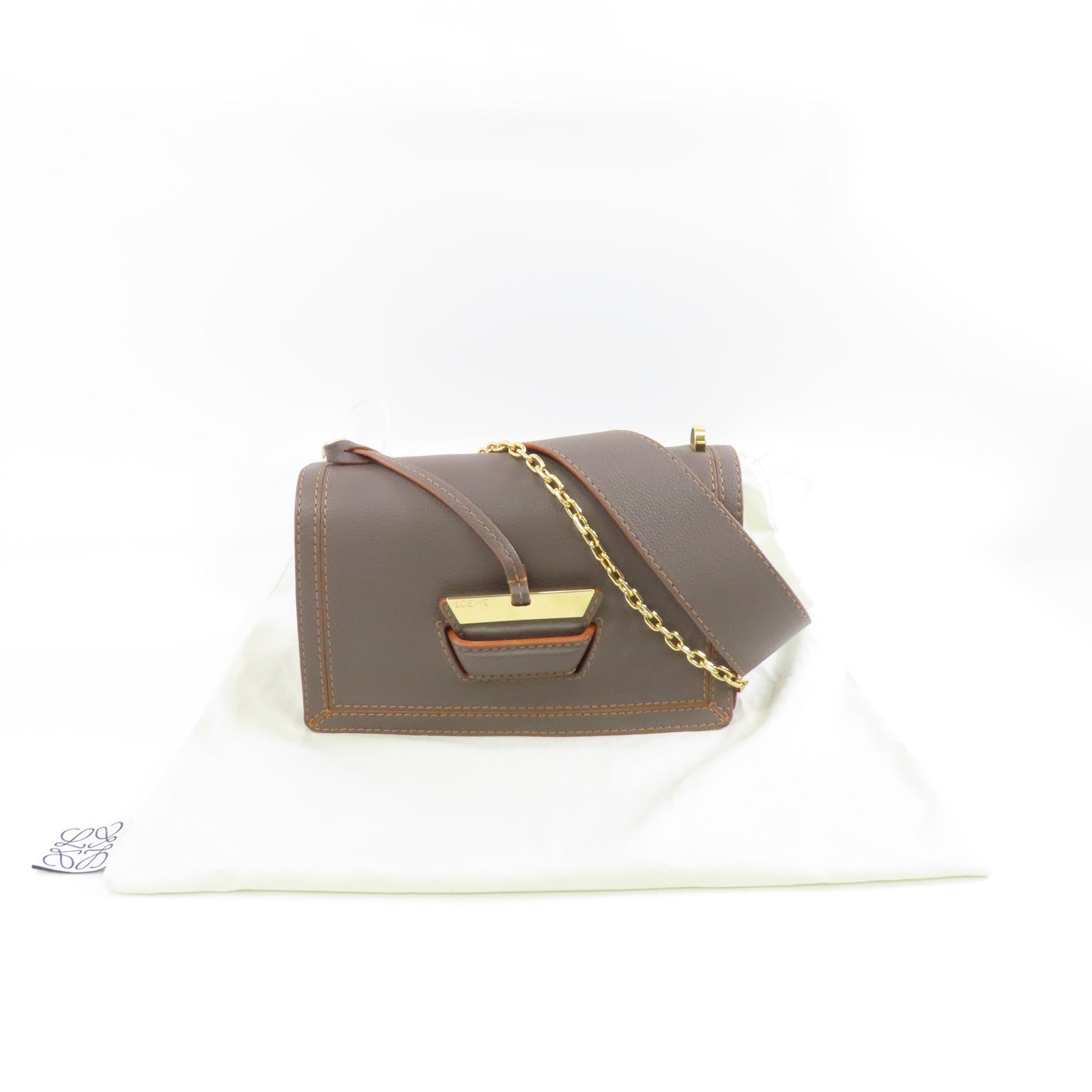 LOEWE 牛皮皮革Barcelona金扣肩背袋灰色
