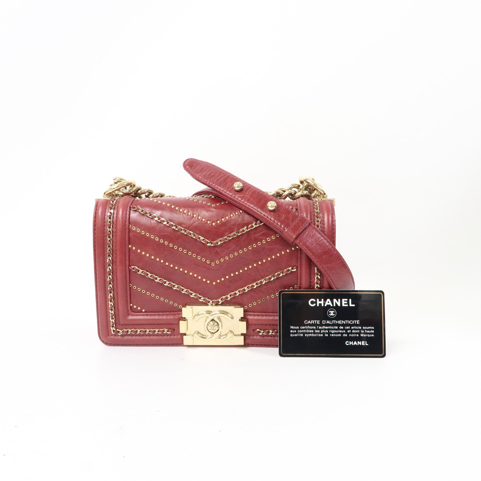 CHANEL 【激減優惠】皮革Boy金扣鏈帶肩背袋紅色– Brand Off Hong