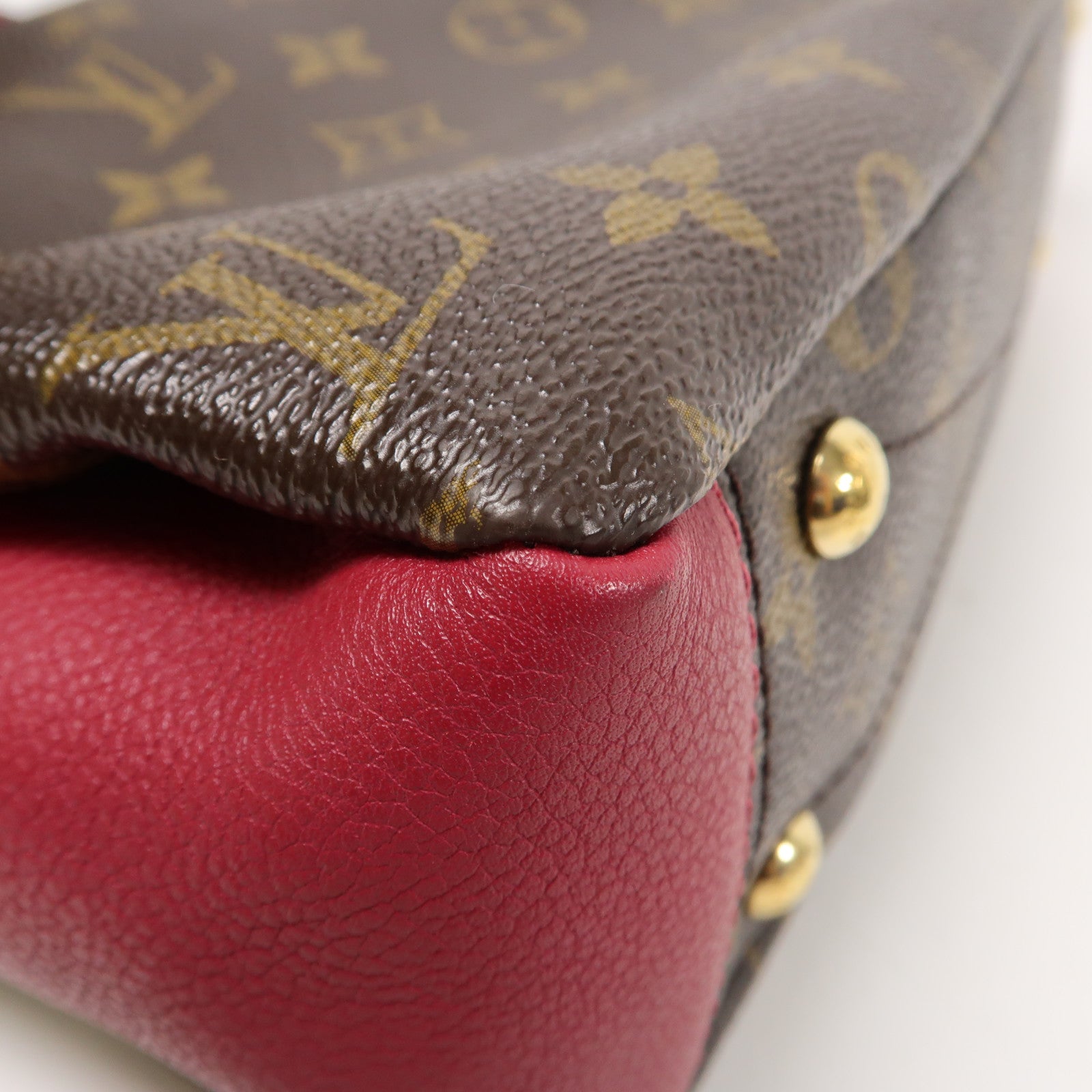 LOUIS VUITTON Monogram Pallas BB金扣手挽肩背兩用袋啡色/紅色