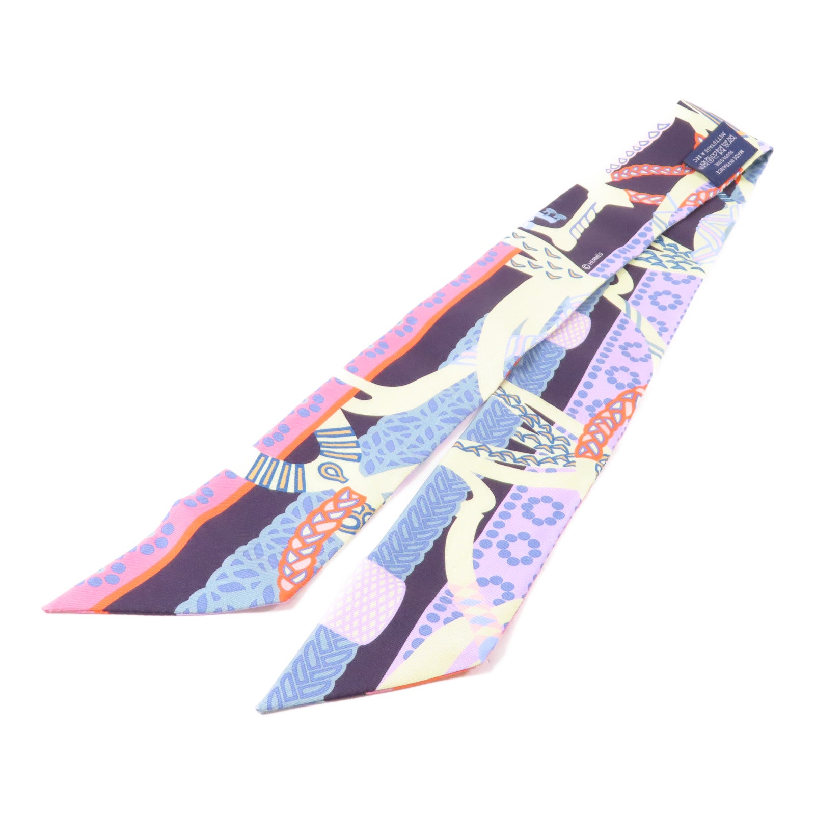 HERMES 絲質Twilly絲巾紫色/彩色
