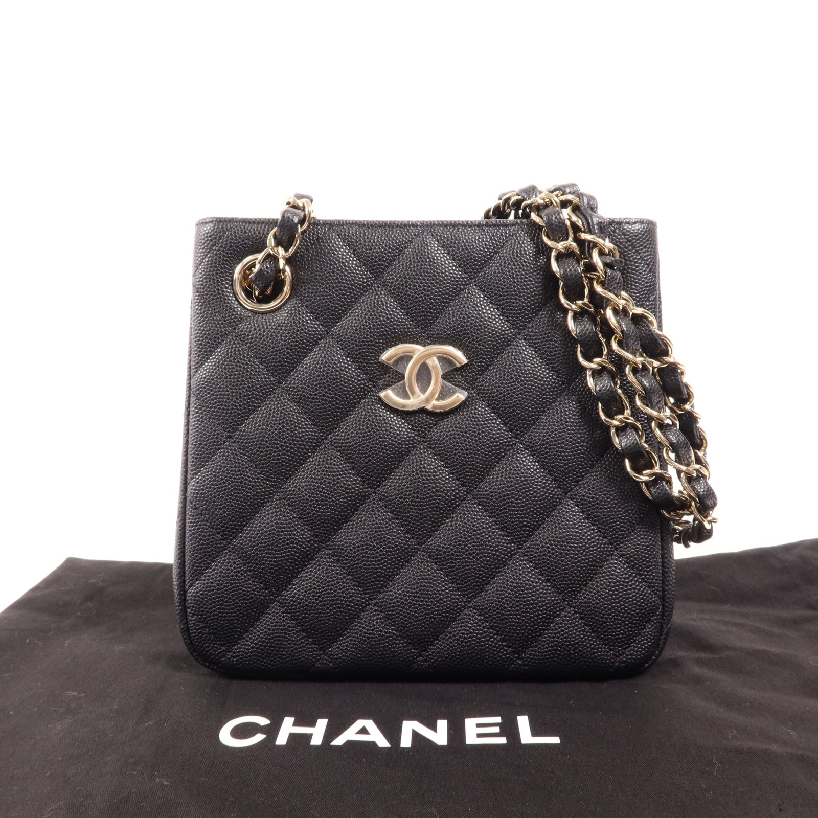 CHANEL 牛皮皮革Seasonal Mini Tote金扣鏈帶肩背袋