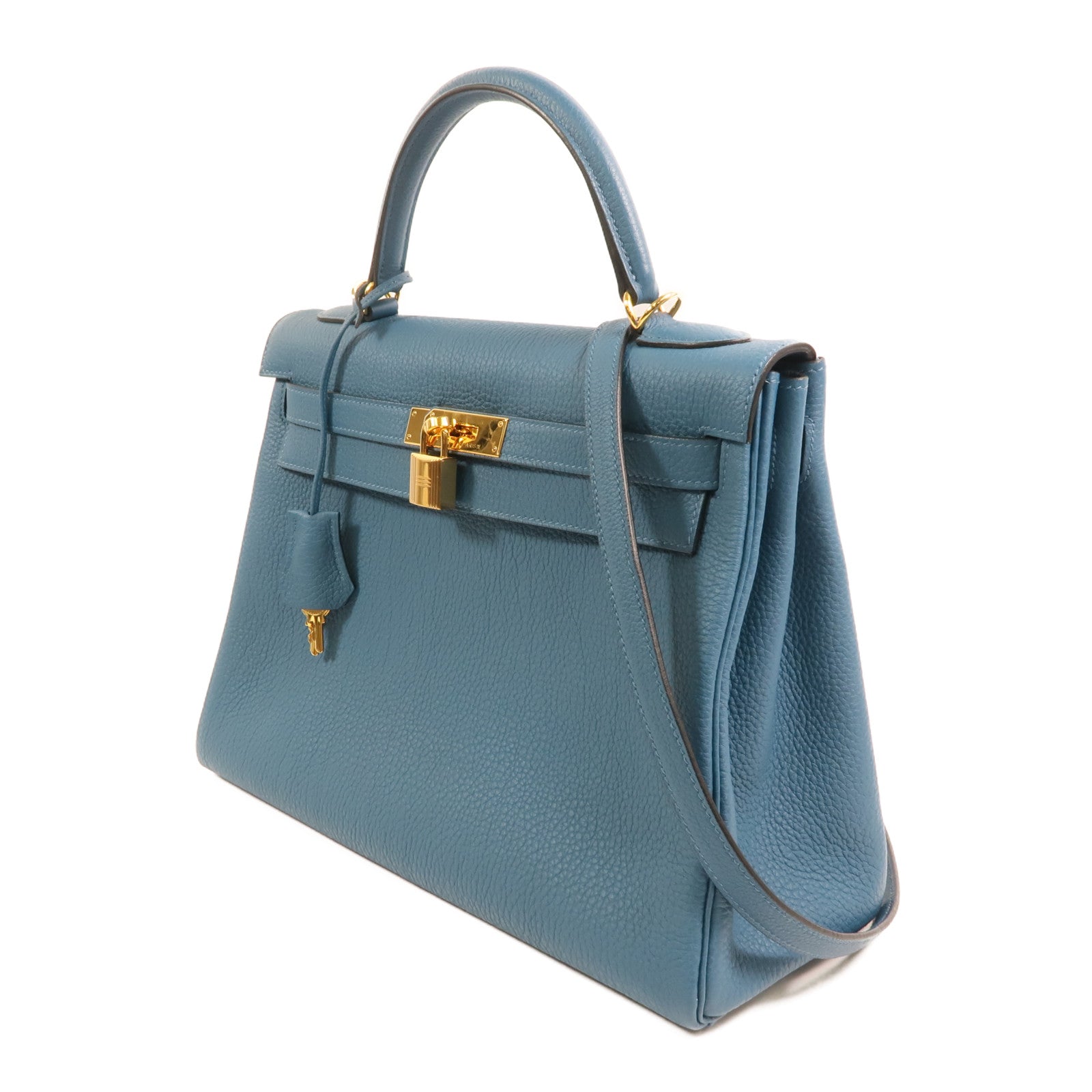 HERMES Togo皮革Kelly 32金扣手挽肩背兩用袋Cobalt