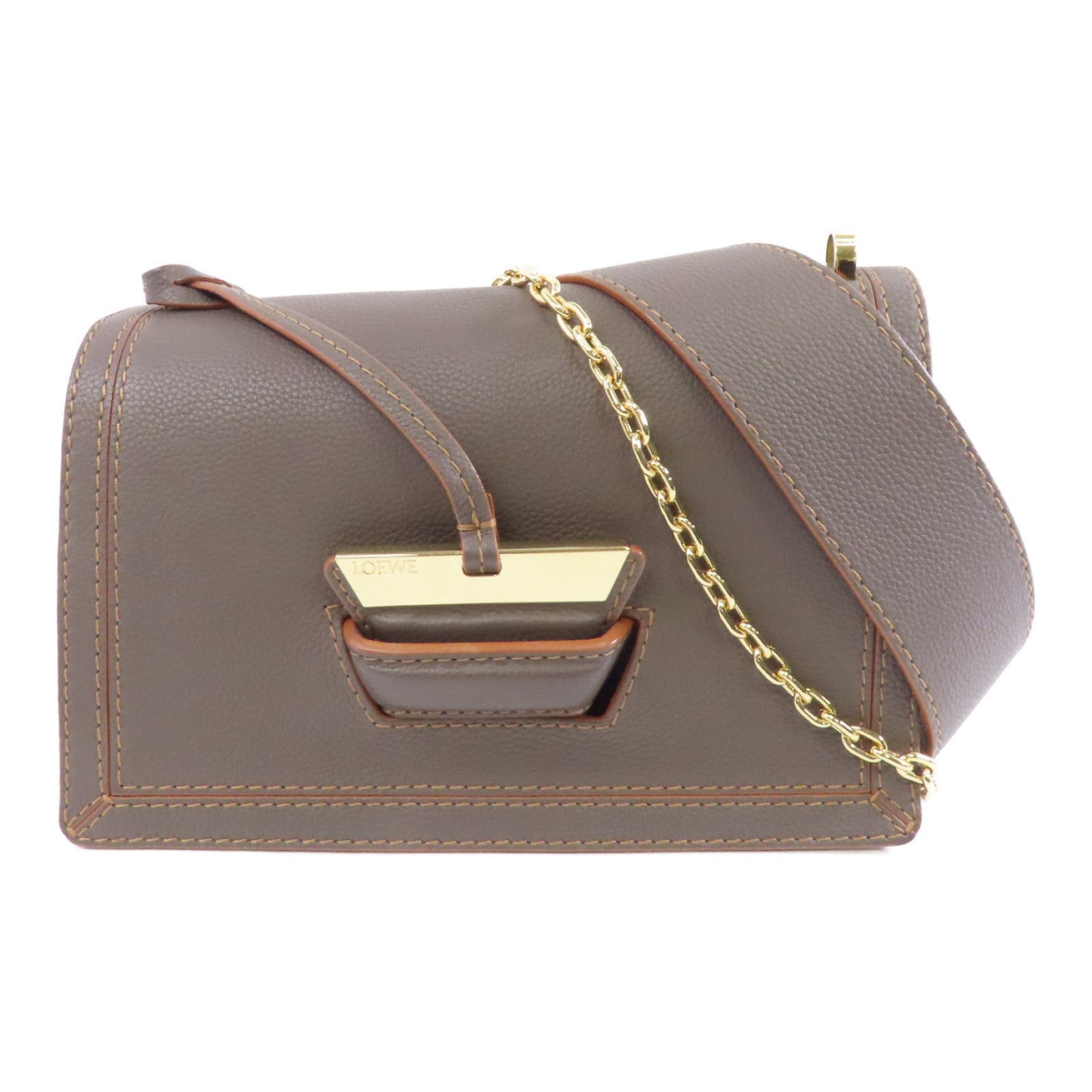 LOEWE 牛皮皮革Barcelona金扣肩背袋灰色