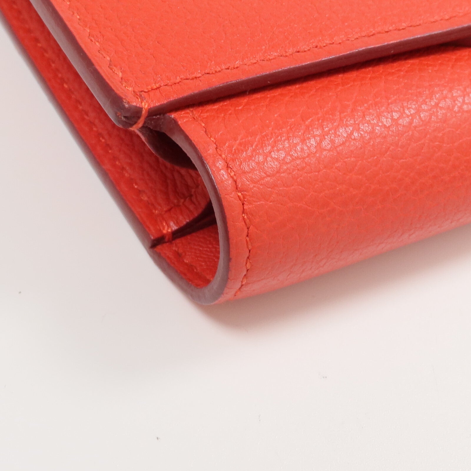 HERMES Evercolor皮革H Passant Compact Wallet錢包Rouge Tomate