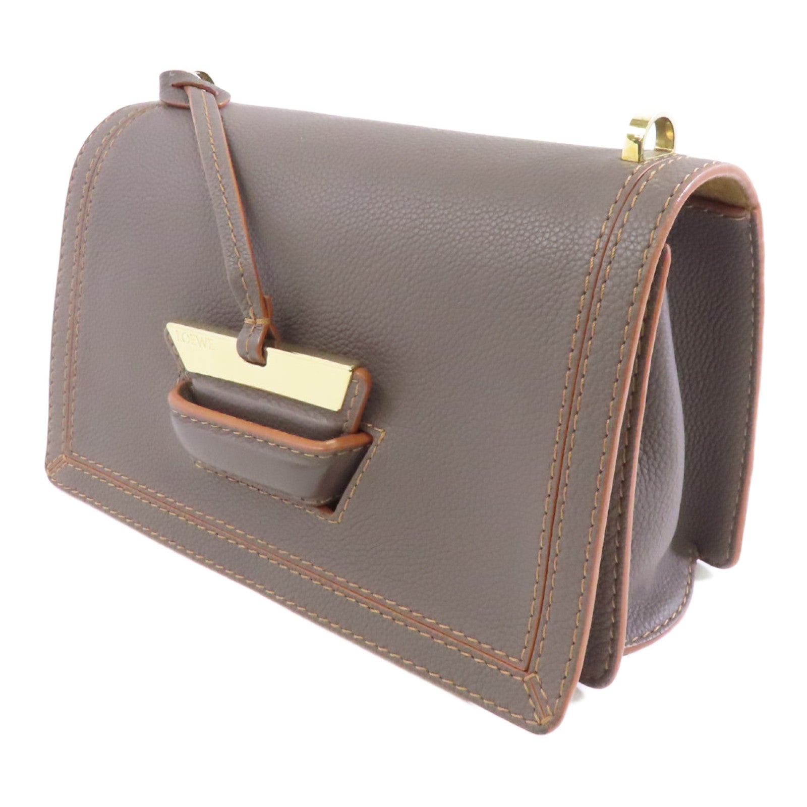 LOEWE 牛皮皮革Barcelona金扣肩背袋灰色