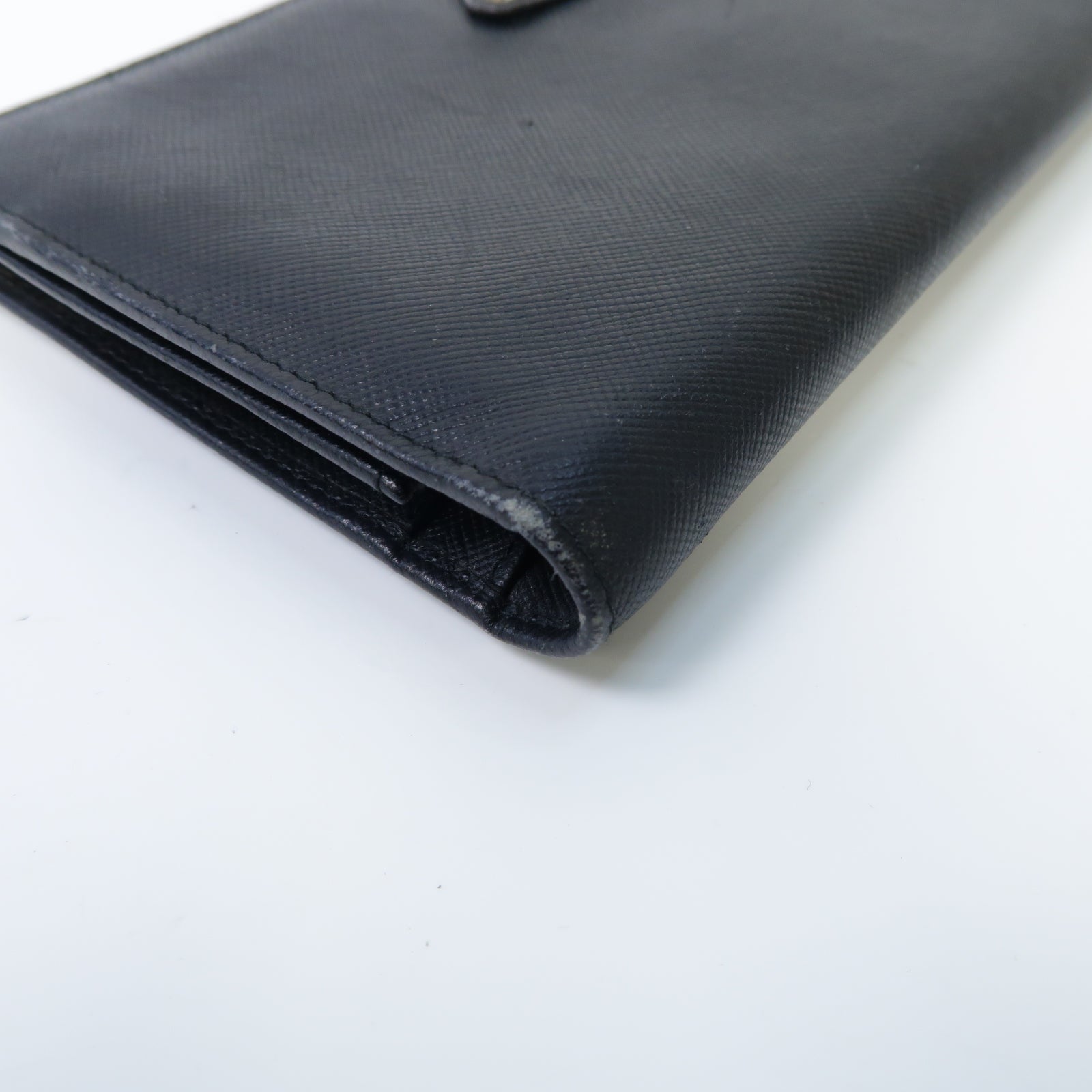 PRADA 【激減優惠】Saffiano皮革Long Wallet銀扣長錢包黒色